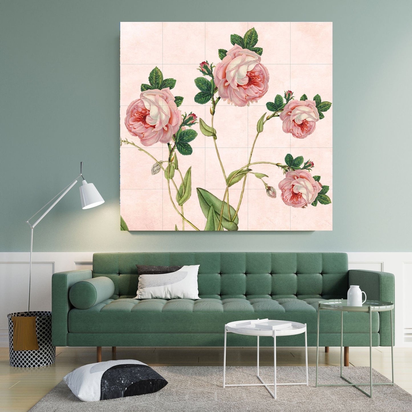 Tile Mural/Mosaic Ceramic Panel of Roses - Flower Wall Art-Vintage Botanical Print -Rose Print -Rose Home Decor -Flower Mural -Flower Mosaic