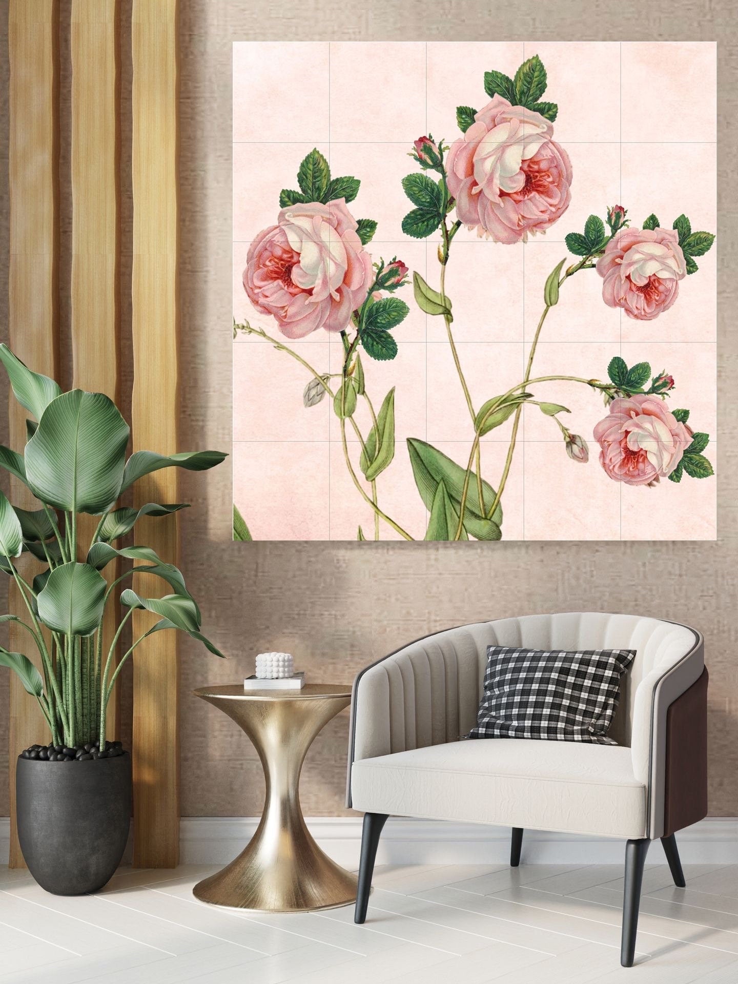 Tile Mural/Mosaic Ceramic Panel of Roses - Flower Wall Art-Vintage Botanical Print -Rose Print -Rose Home Decor -Flower Mural -Flower Mosaic