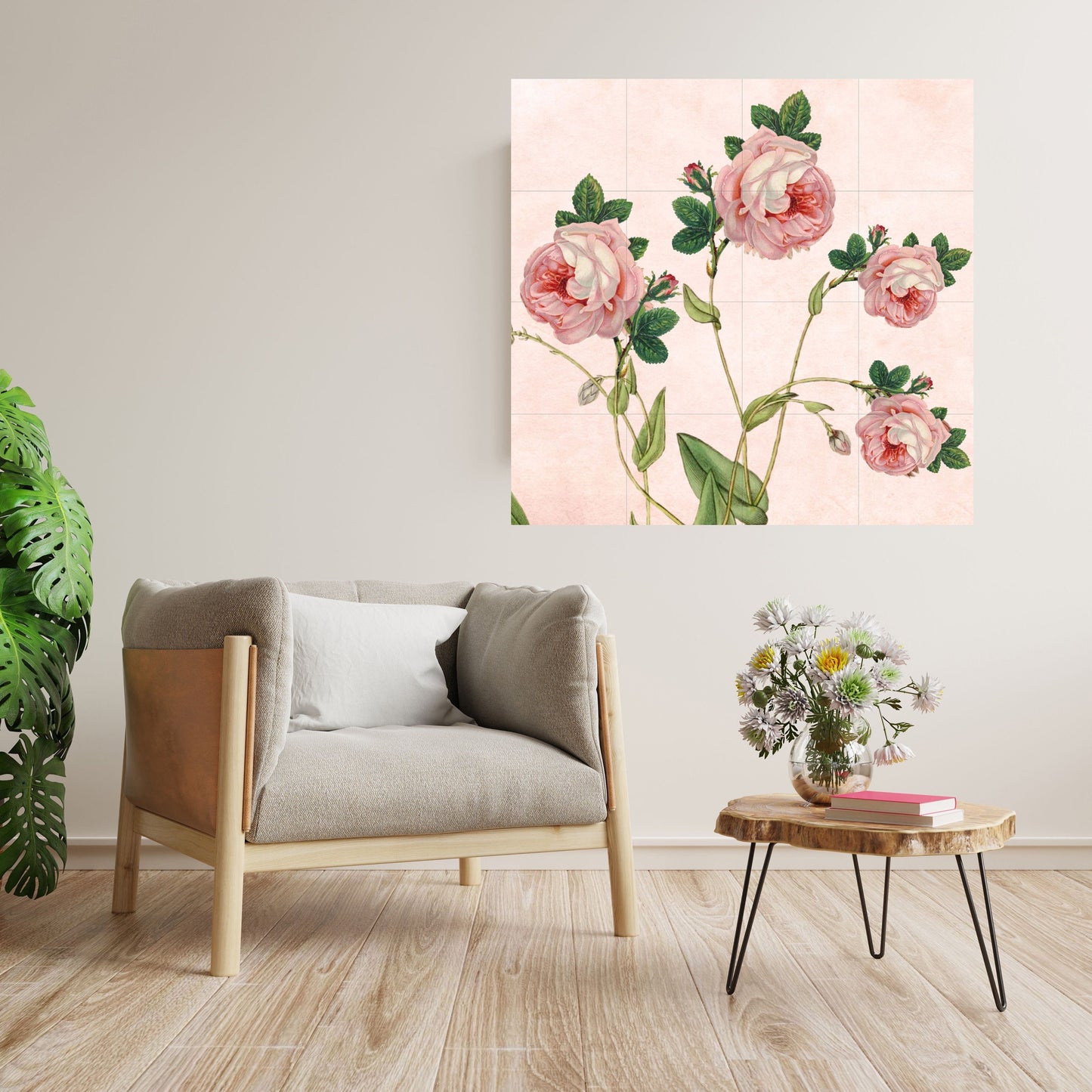 Tile Mural/Mosaic Ceramic Panel of Roses - Flower Wall Art-Vintage Botanical Print -Rose Print -Rose Home Decor -Flower Mural -Flower Mosaic
