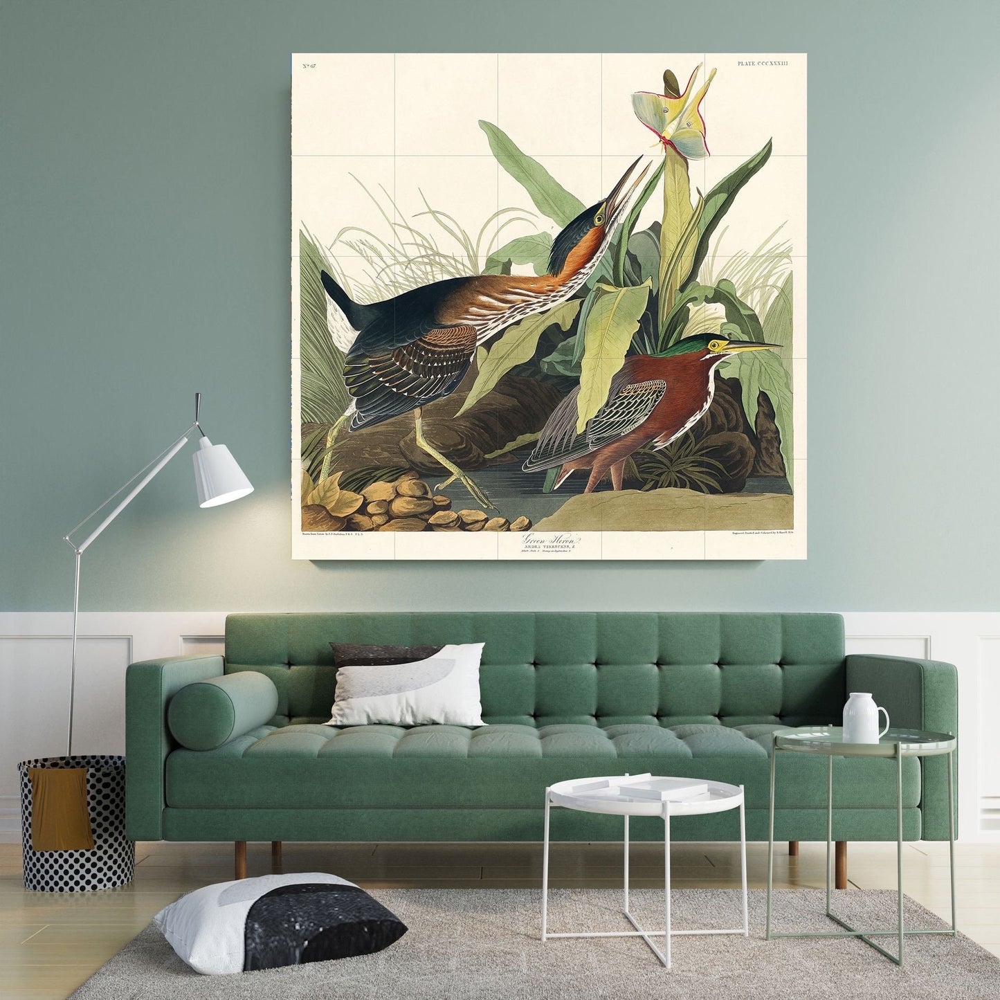 Tile Mural/Mosaic Ceramic Panel of Green Heron John James Audubon Prints - Gloss Tiles - Bird Mosaic Art - Heron Bird Painting - Bird Mural