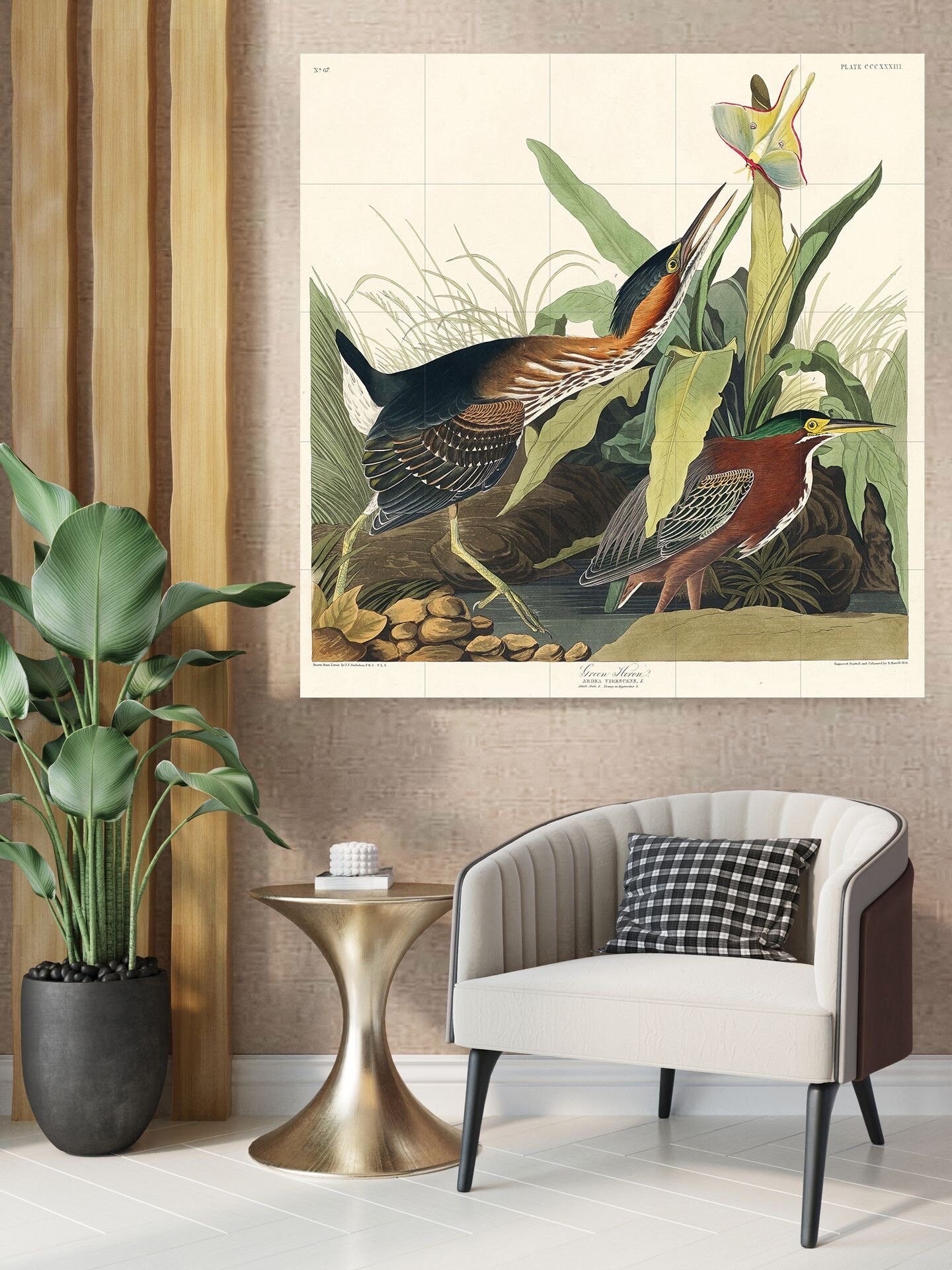 Tile Mural/Mosaic Ceramic Panel of Green Heron John James Audubon Prints - Gloss Tiles - Bird Mosaic Art - Heron Bird Painting - Bird Mural