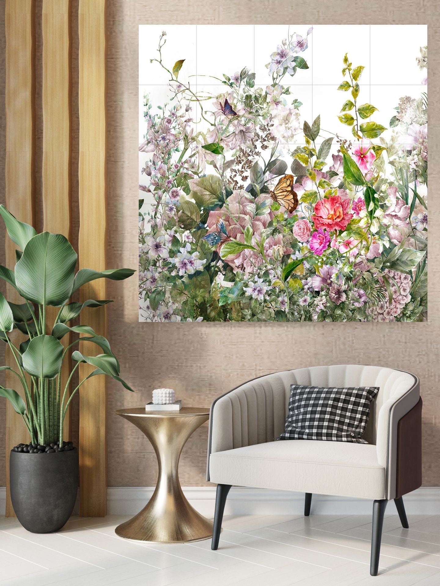 Tile Mural/Mosaic Ceramic of Watercolour Flowers Painting - Flower Mural - Garden Wall Art - Gloss Tiles - Tile Mosaic - Garden Art Print