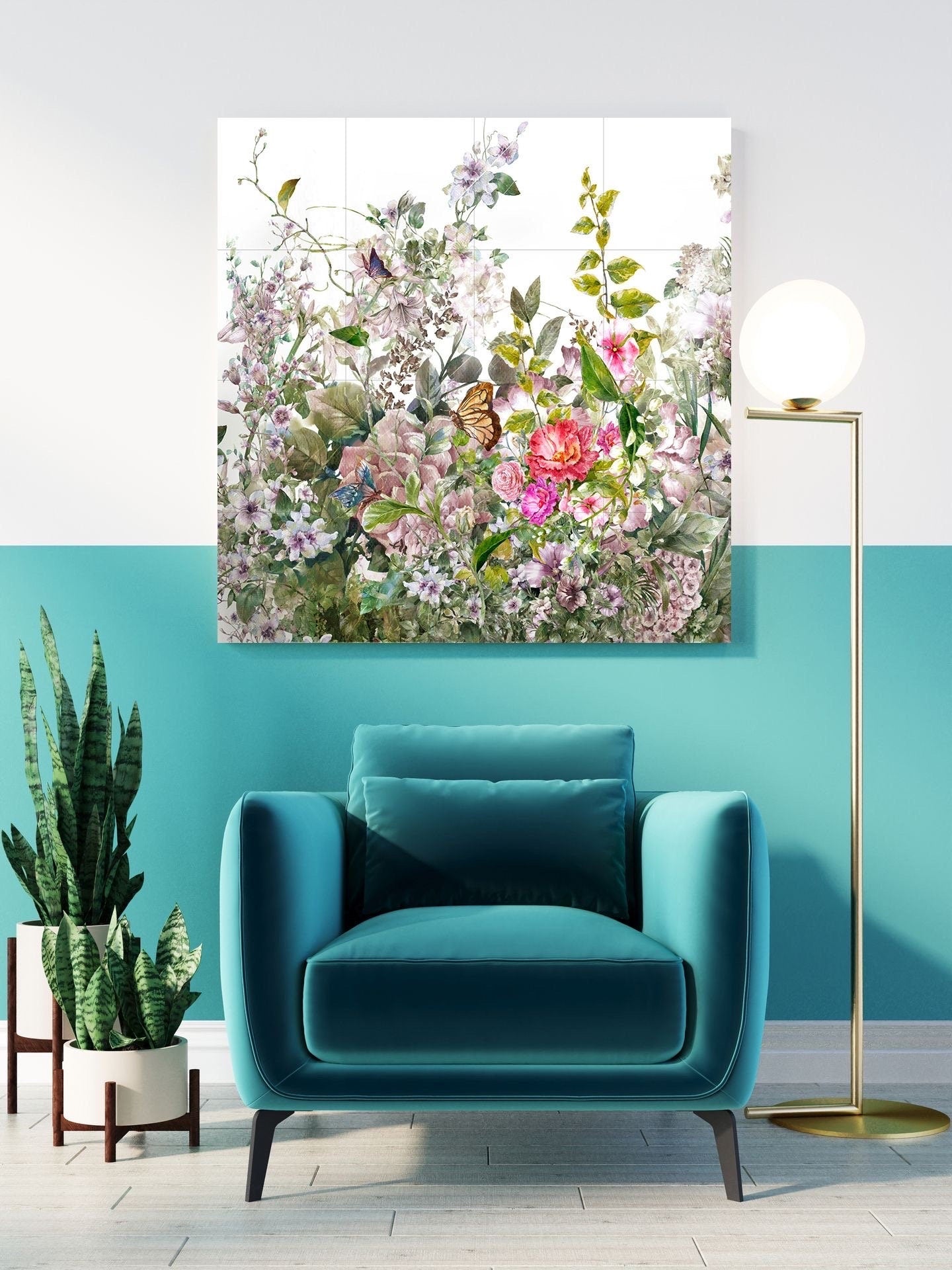 Tile Mural/Mosaic Ceramic of Watercolour Flowers Painting - Flower Mural - Garden Wall Art - Gloss Tiles - Tile Mosaic - Garden Art Print