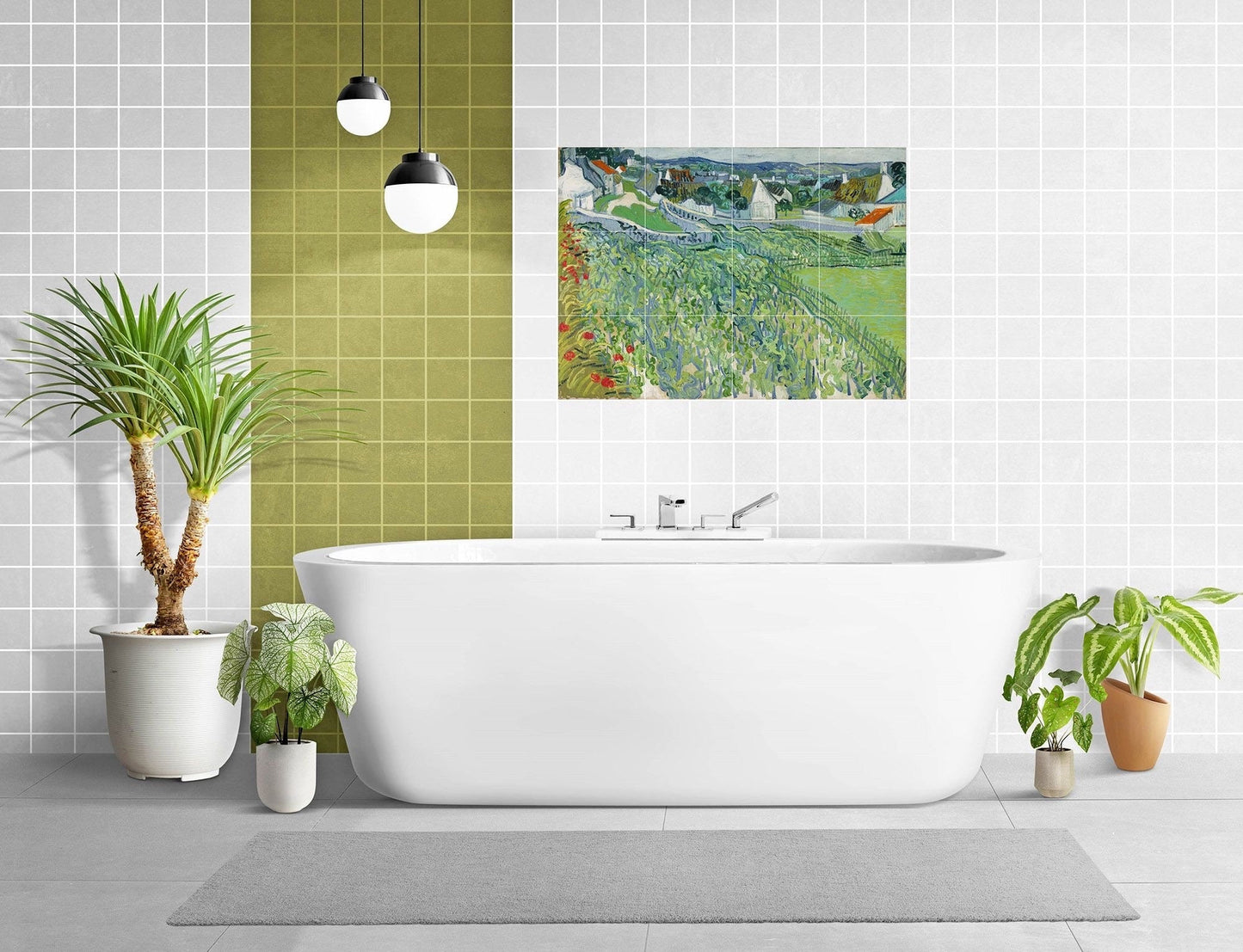 Tile Mural/Mosaic Ceramic Panel of Vincent Van Gogh - Vineyards - Countryside Mural -Van Gogh Print - Countryside Wall Art - Botanical Art