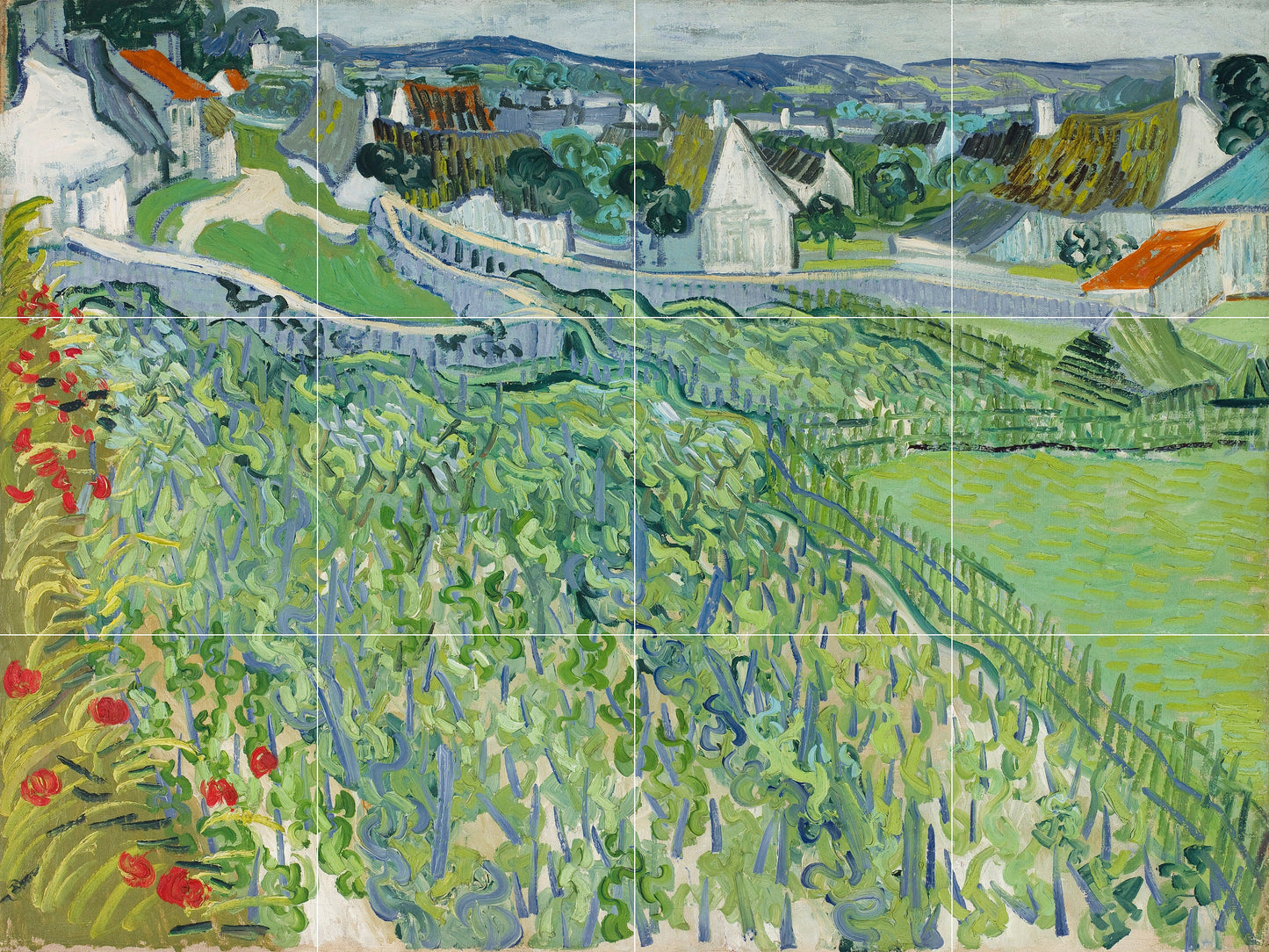 Tile Mural/Mosaic Ceramic Panel of Vincent Van Gogh - Vineyards - Countryside Mural -Van Gogh Print - Countryside Wall Art - Botanical Art