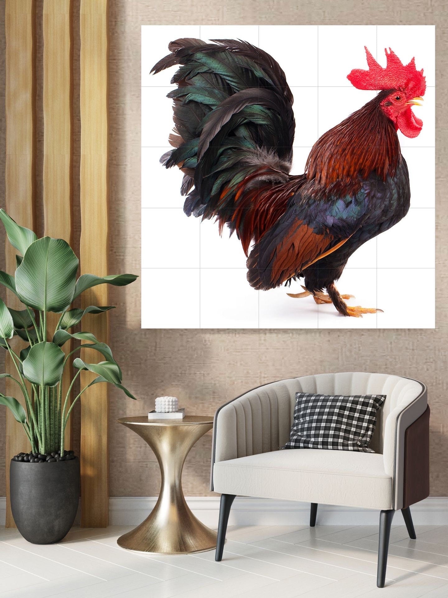 Tile Mural/Mosaic Ceramic Panel of a Rooster - Countryside Mural - Rooster Wall Art Print - Rooster Mural -Gloss Tiles - Countryside Art