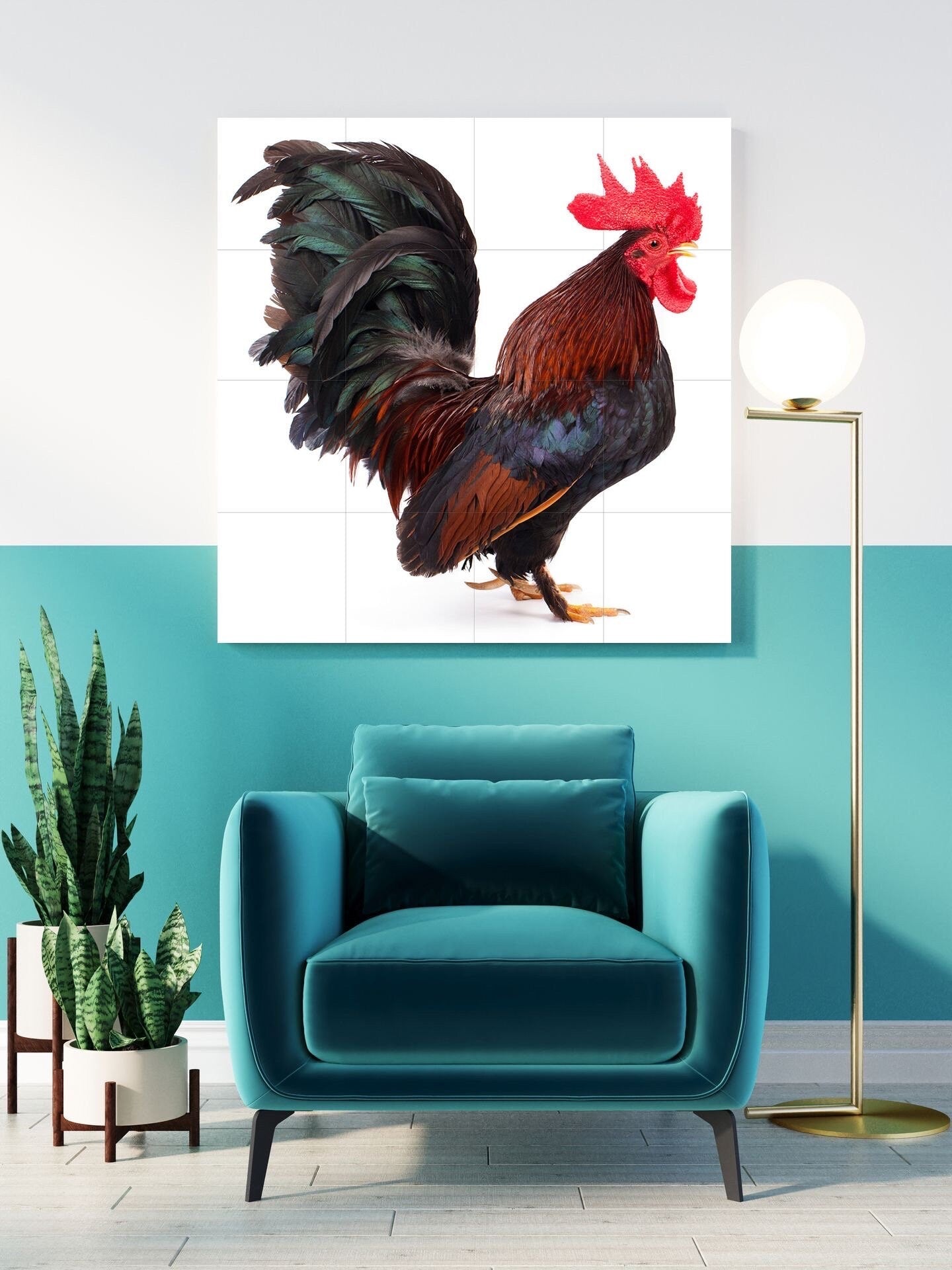 Tile Mural/Mosaic Ceramic Panel of a Rooster - Countryside Mural - Rooster Wall Art Print - Rooster Mural -Gloss Tiles - Countryside Art