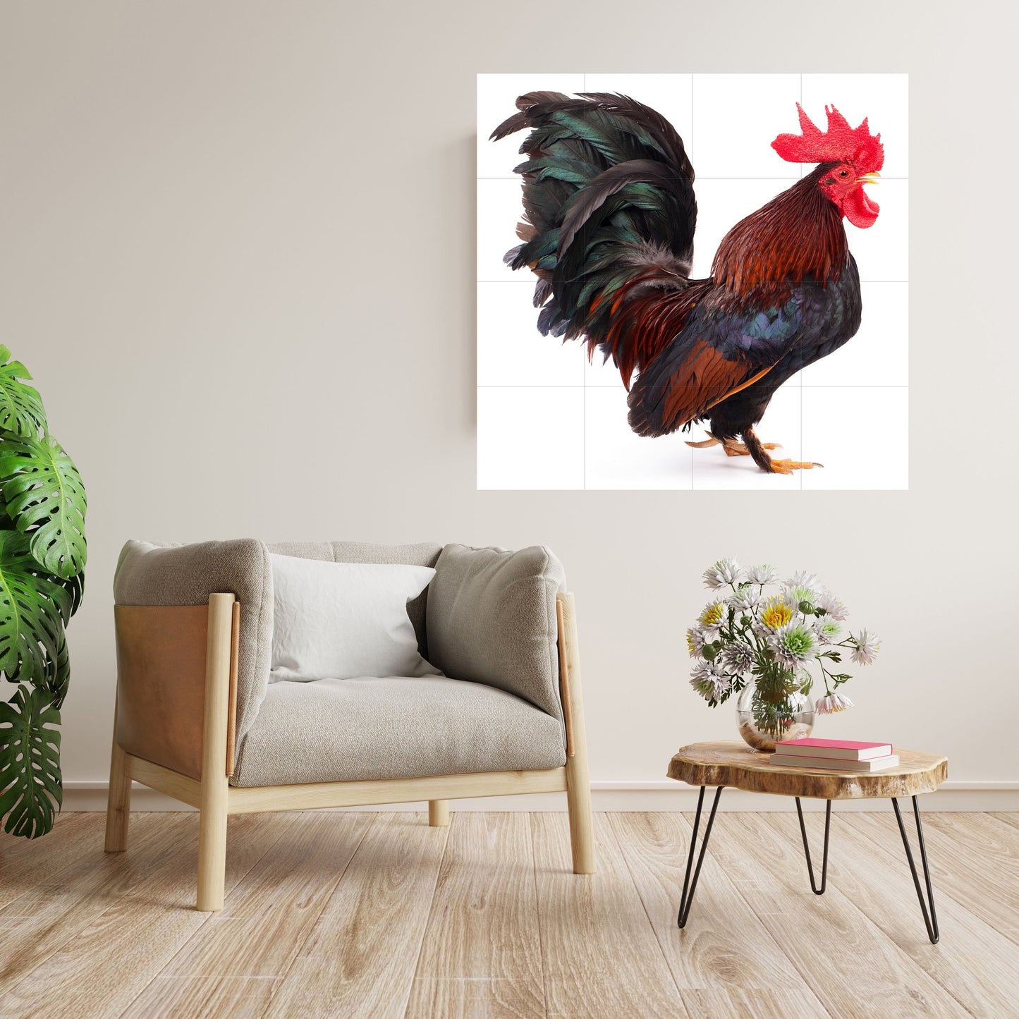 Tile Mural/Mosaic Ceramic Panel of a Rooster - Countryside Mural - Rooster Wall Art Print - Rooster Mural -Gloss Tiles - Countryside Art