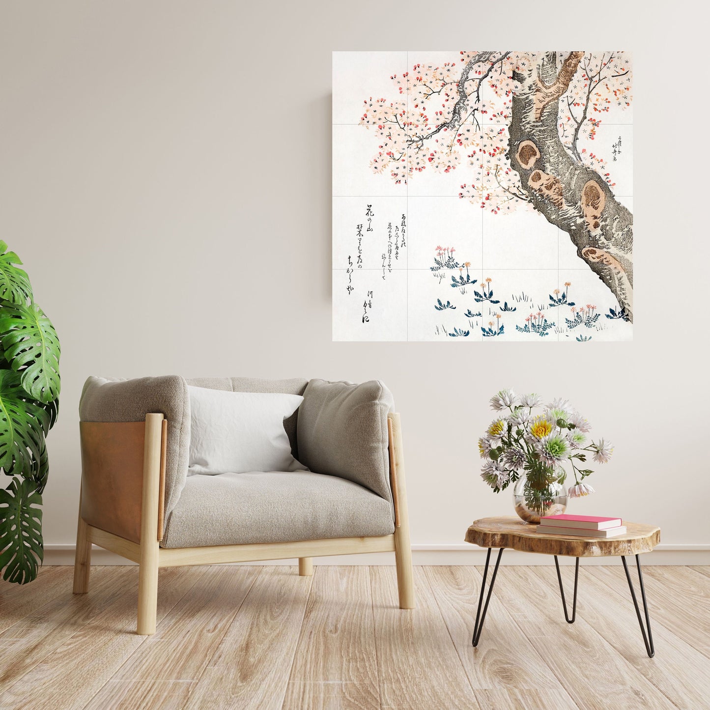 Tile Mural/Mosaic Ceramic of Katsushika Hokusai Cherry Tree -Hokusai Print -Hokusai Wall Art -Japanese Mural - Gloss Tiles - Botanical Print