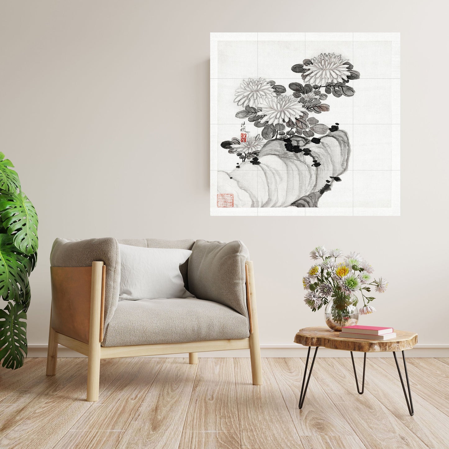 Tile Mural/Mosaic Ceramic of Chrysanthemums - Chinese Art Print -China Wall Art -Chinese Mural - Gloss Tiles -Botanical Print - Flower Mural