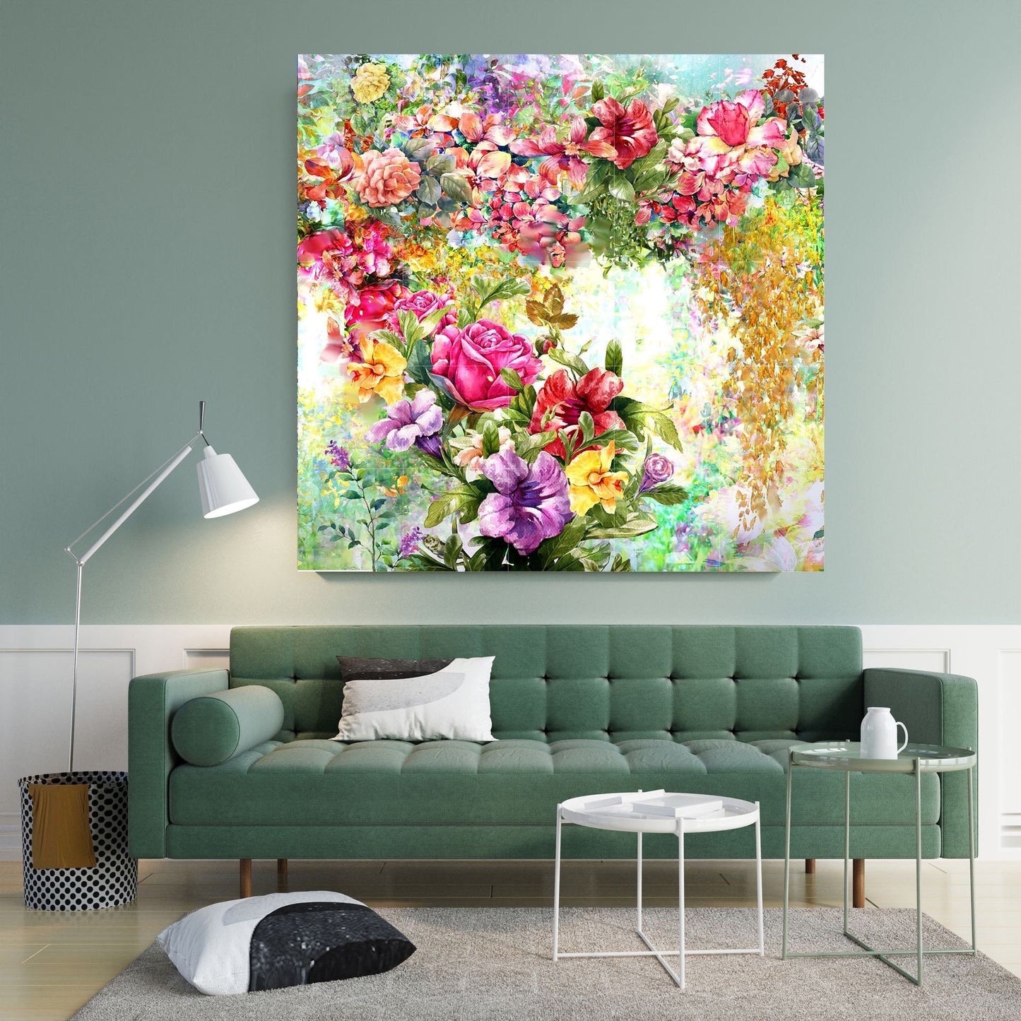 Tile Mural/Mosaic Ceramic of Watercolour Flowers Painting - Flower Mural - Garden Wall Art - Gloss Tiles - Tile Mosaic - Garden Art Print