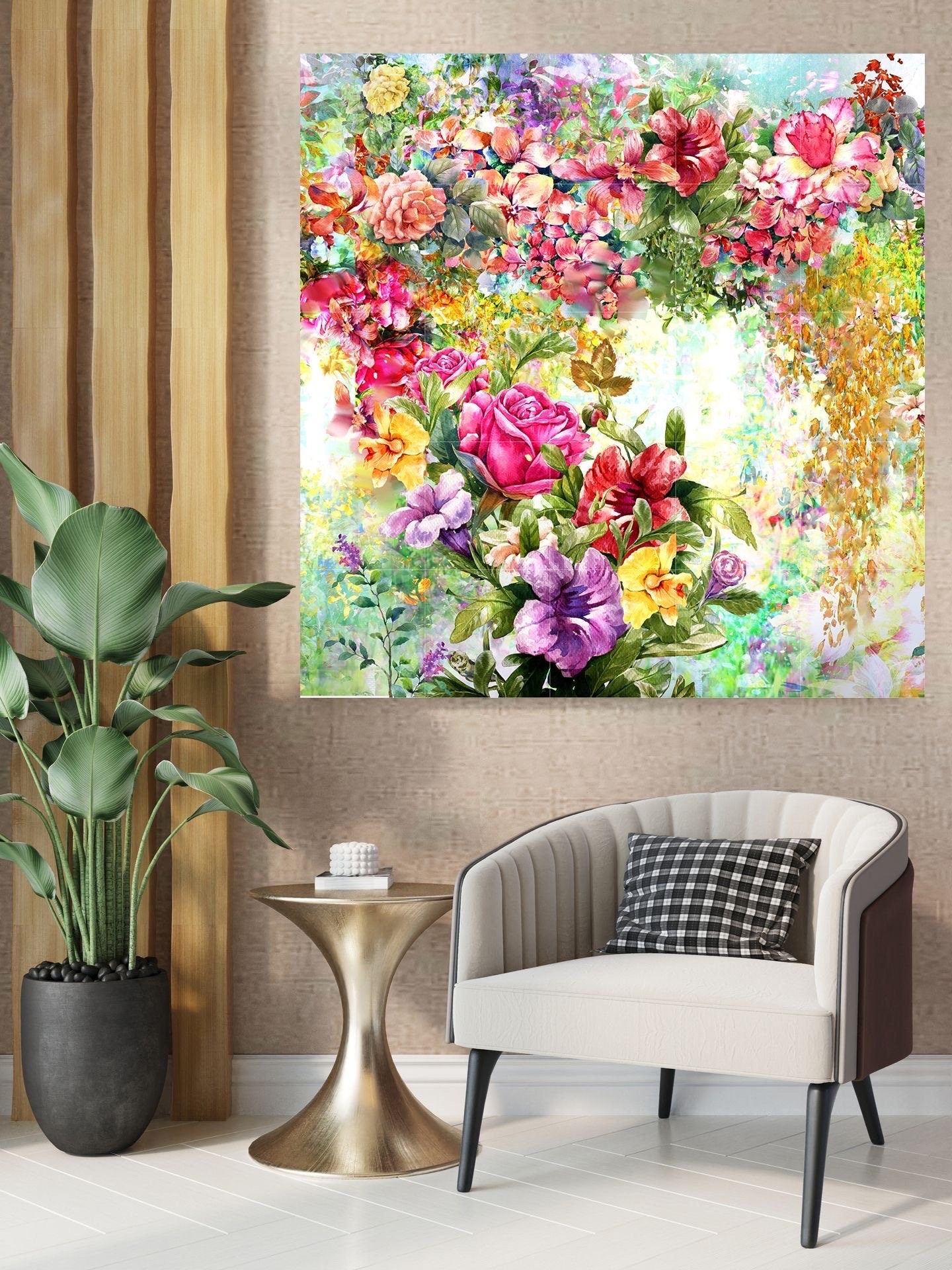 Tile Mural/Mosaic Ceramic of Watercolour Flowers Painting - Flower Mural - Garden Wall Art - Gloss Tiles - Tile Mosaic - Garden Art Print