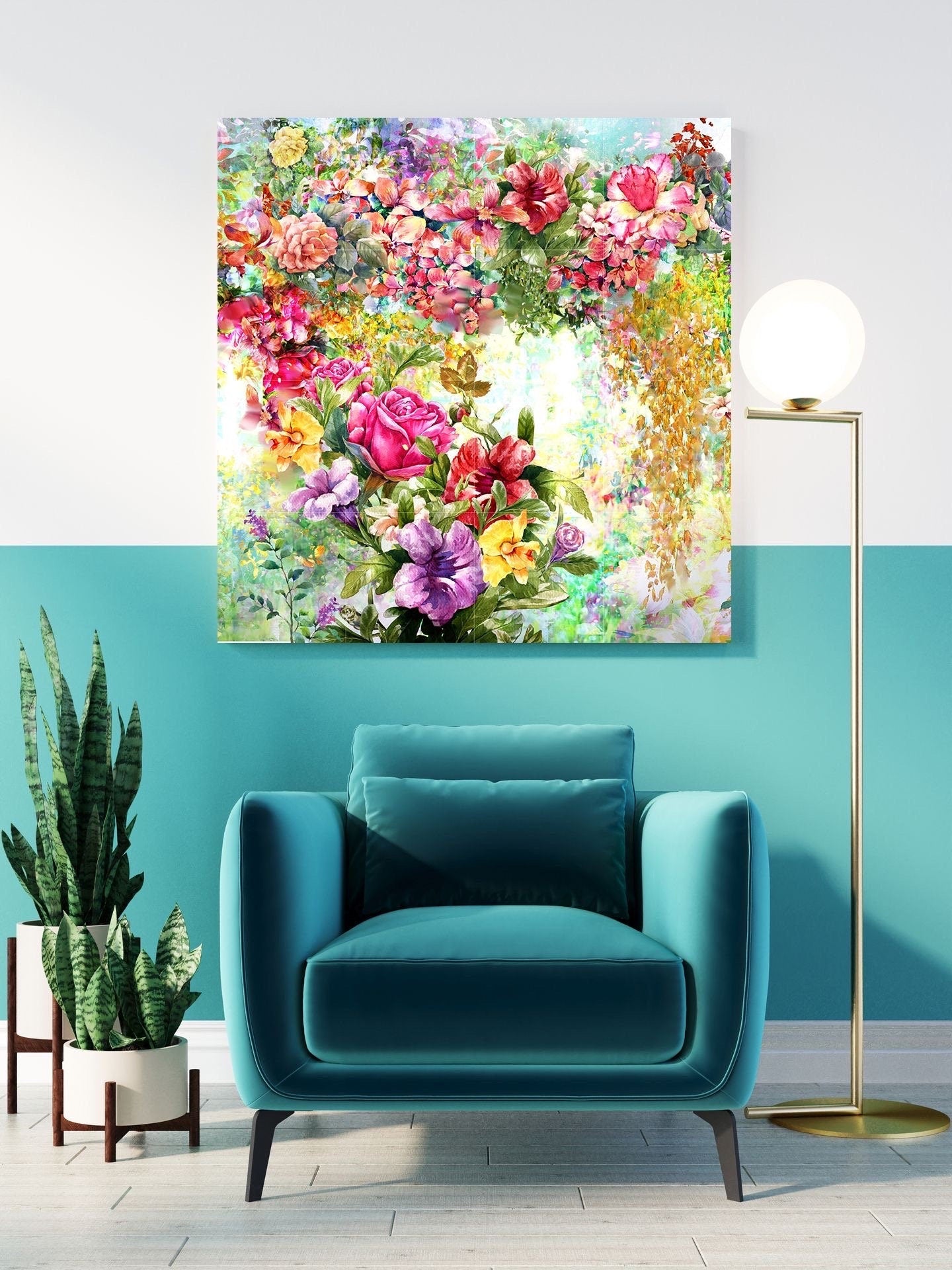Tile Mural/Mosaic Ceramic of Watercolour Flowers Painting - Flower Mural - Garden Wall Art - Gloss Tiles - Tile Mosaic - Garden Art Print