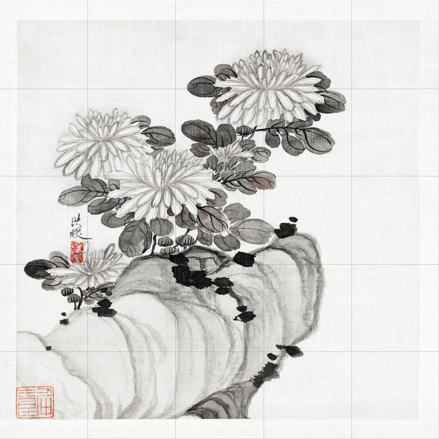 Tile Mural/Mosaic Ceramic of Chrysanthemums - Chinese Art Print -China Wall Art -Chinese Mural - Gloss Tiles -Botanical Print - Flower Mural