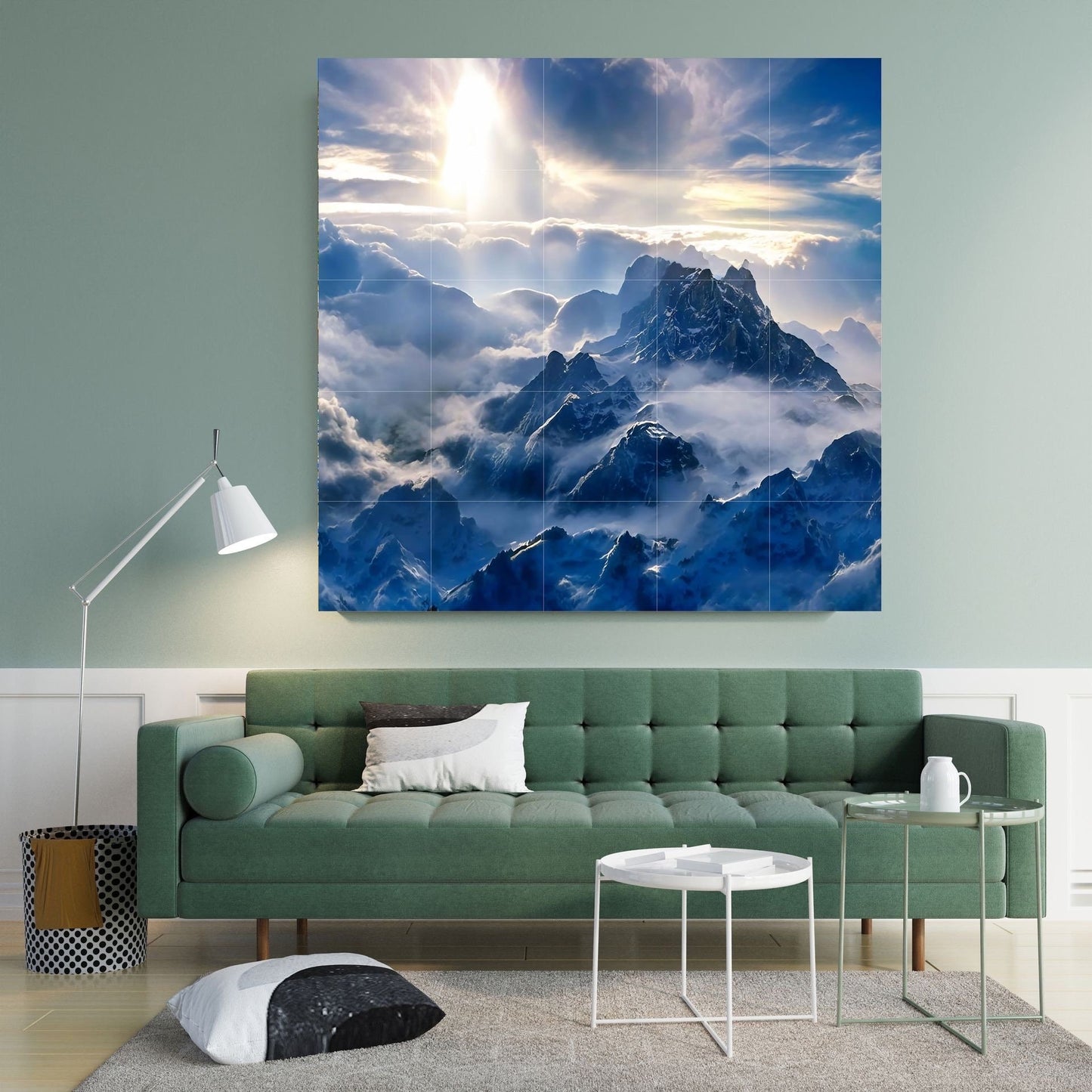 Tile Mural/Mosaic Ceramic Panel of Snowy Mountain Art Blue - Sunset Wall Art - Snowy Mountains Print - Mountain Wall Art - Mountain Mural