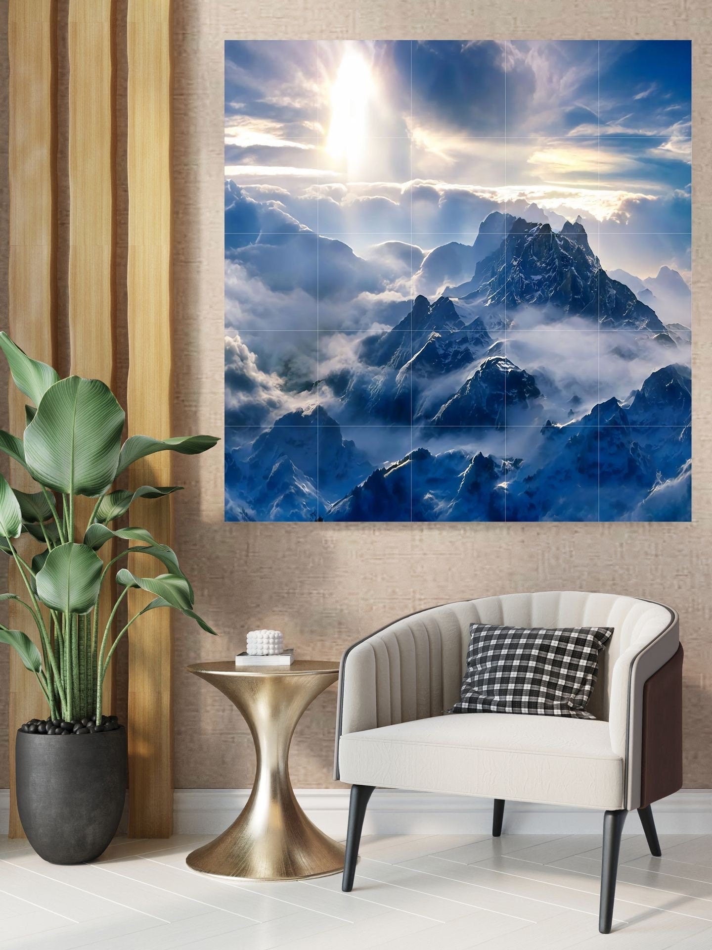 Tile Mural/Mosaic Ceramic Panel of Snowy Mountain Art Blue - Sunset Wall Art - Snowy Mountains Print - Mountain Wall Art - Mountain Mural