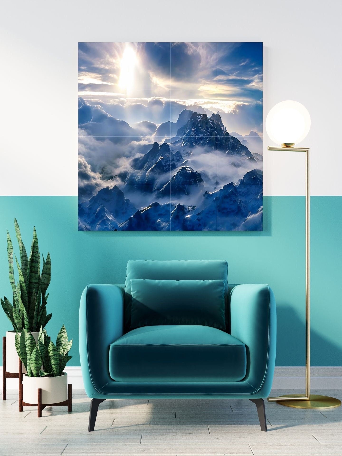 Tile Mural/Mosaic Ceramic Panel of Snowy Mountain Art Blue - Sunset Wall Art - Snowy Mountains Print - Mountain Wall Art - Mountain Mural