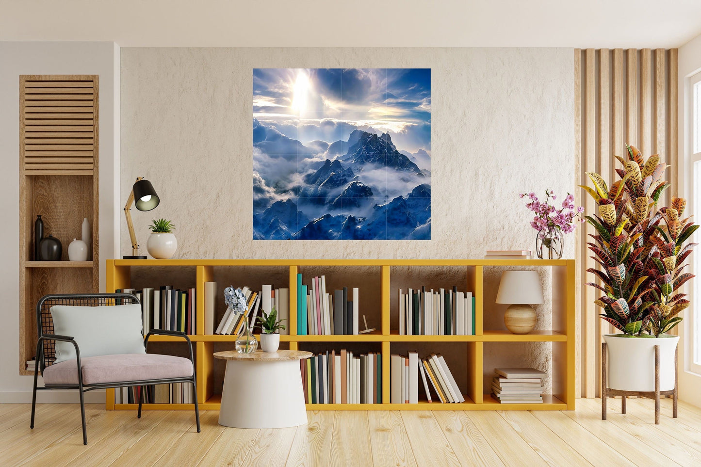 Tile Mural/Mosaic Ceramic Panel of Snowy Mountain Art Blue - Sunset Wall Art - Snowy Mountains Print - Mountain Wall Art - Mountain Mural