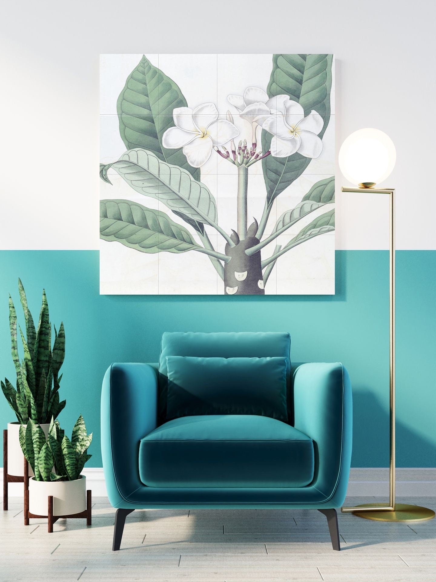 Tile Mural/Mosaic Ceramic Panel Plumeria - Edwards Sydenham - Flower Wall Art - Vintage Botanical Print - Floral Art - Flower Mural