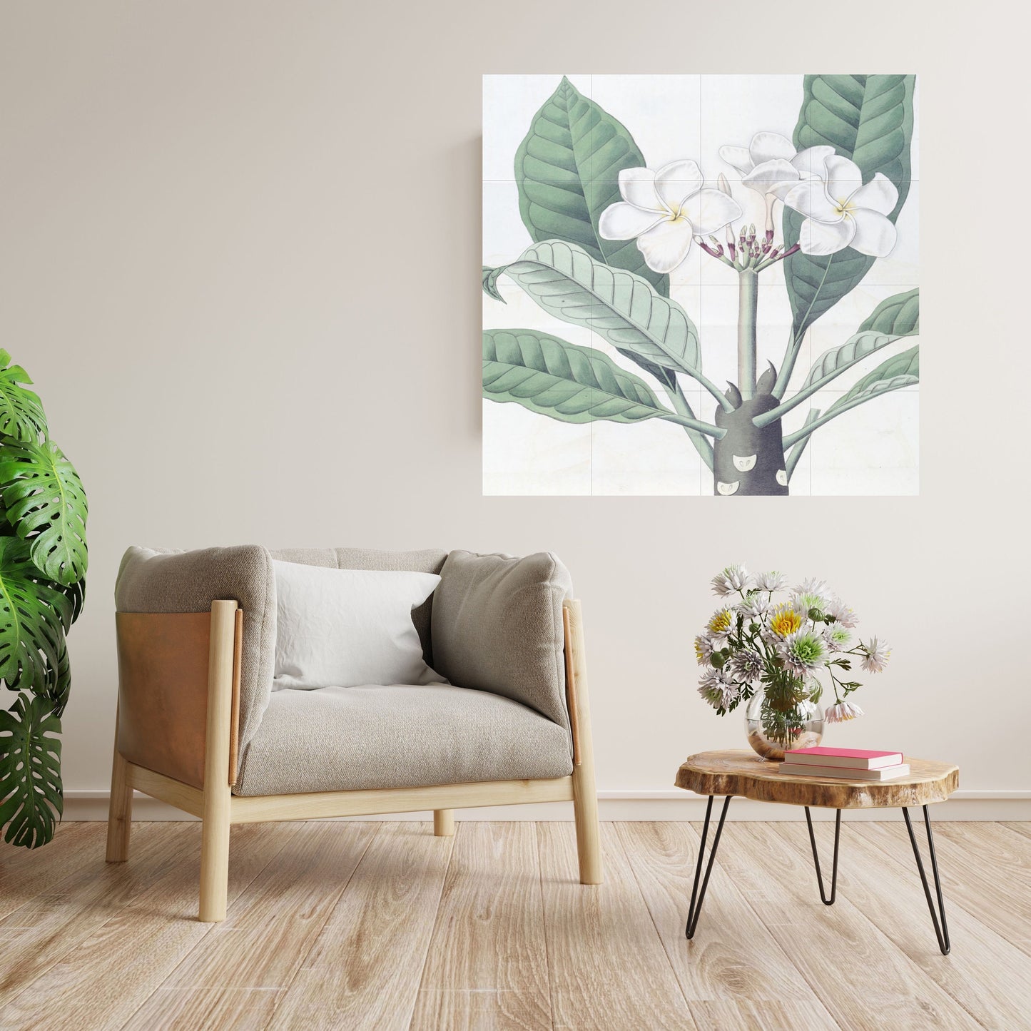Tile Mural/Mosaic Ceramic Panel Plumeria - Edwards Sydenham - Flower Wall Art - Vintage Botanical Print - Floral Art - Flower Mural