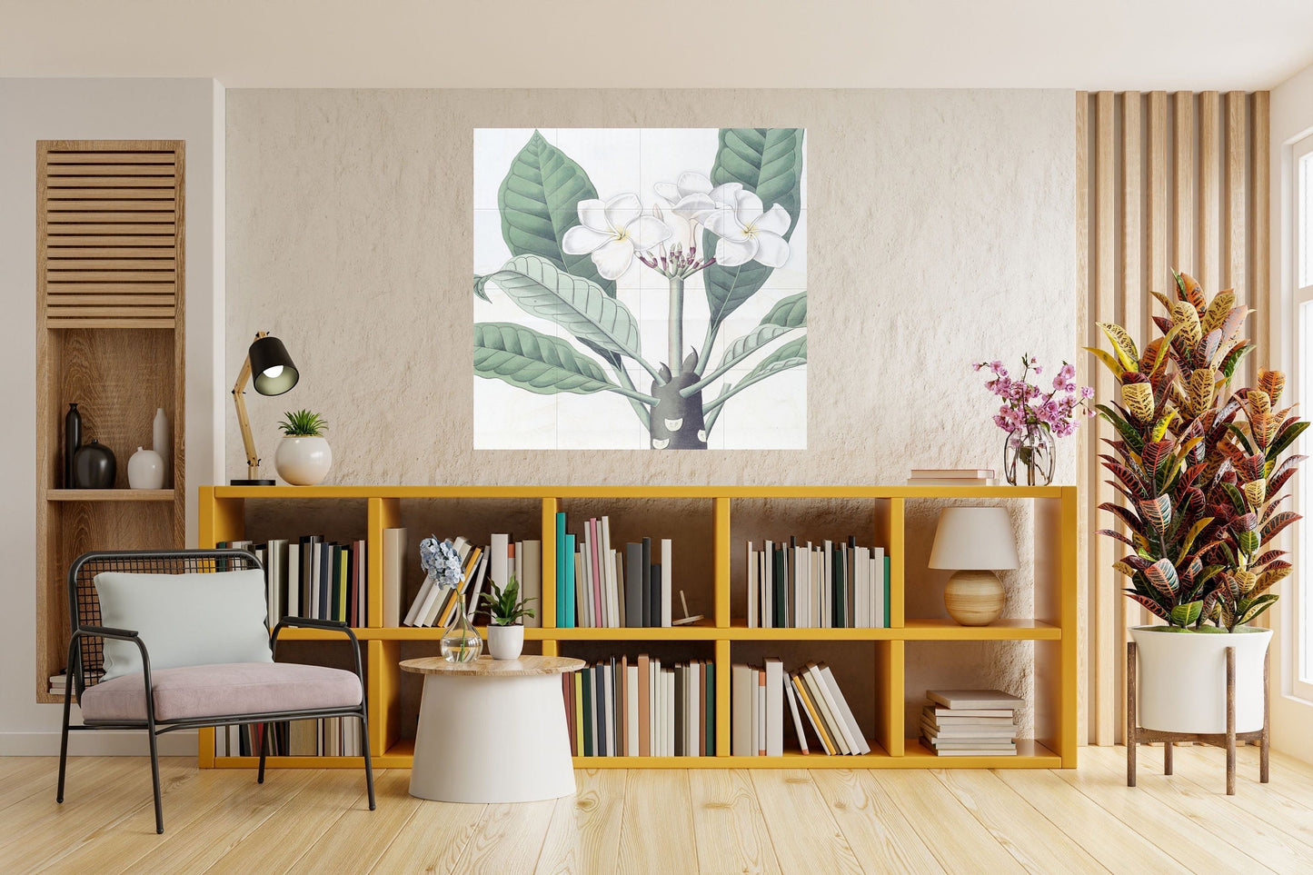 Tile Mural/Mosaic Ceramic Panel Plumeria - Edwards Sydenham - Flower Wall Art - Vintage Botanical Print - Floral Art - Flower Mural