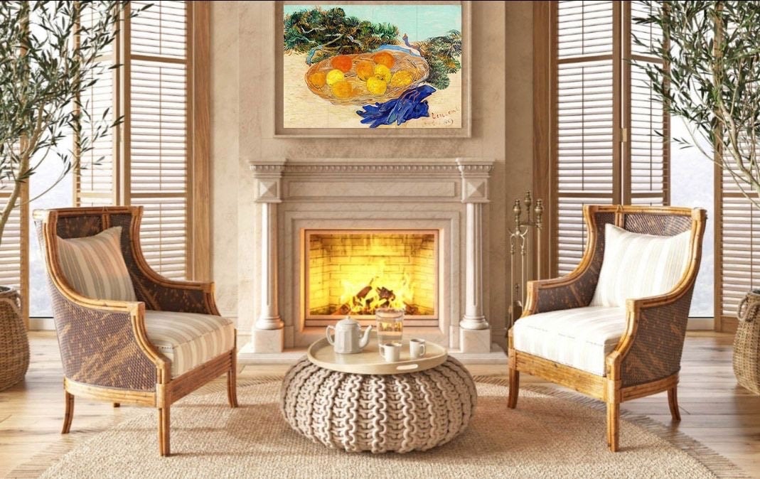 Tile Mural/Mosaic Ceramic Panel of Vincent Van Gogh - Fruit Mural -Countryside Mural -Van Gogh Print - Countryside Wall Art - Fruit Wall Art