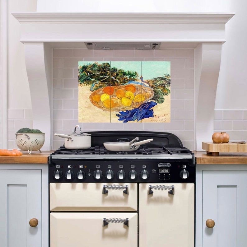 Tile Mural/Mosaic Ceramic Panel of Vincent Van Gogh - Fruit Mural -Countryside Mural -Van Gogh Print - Countryside Wall Art - Fruit Wall Art