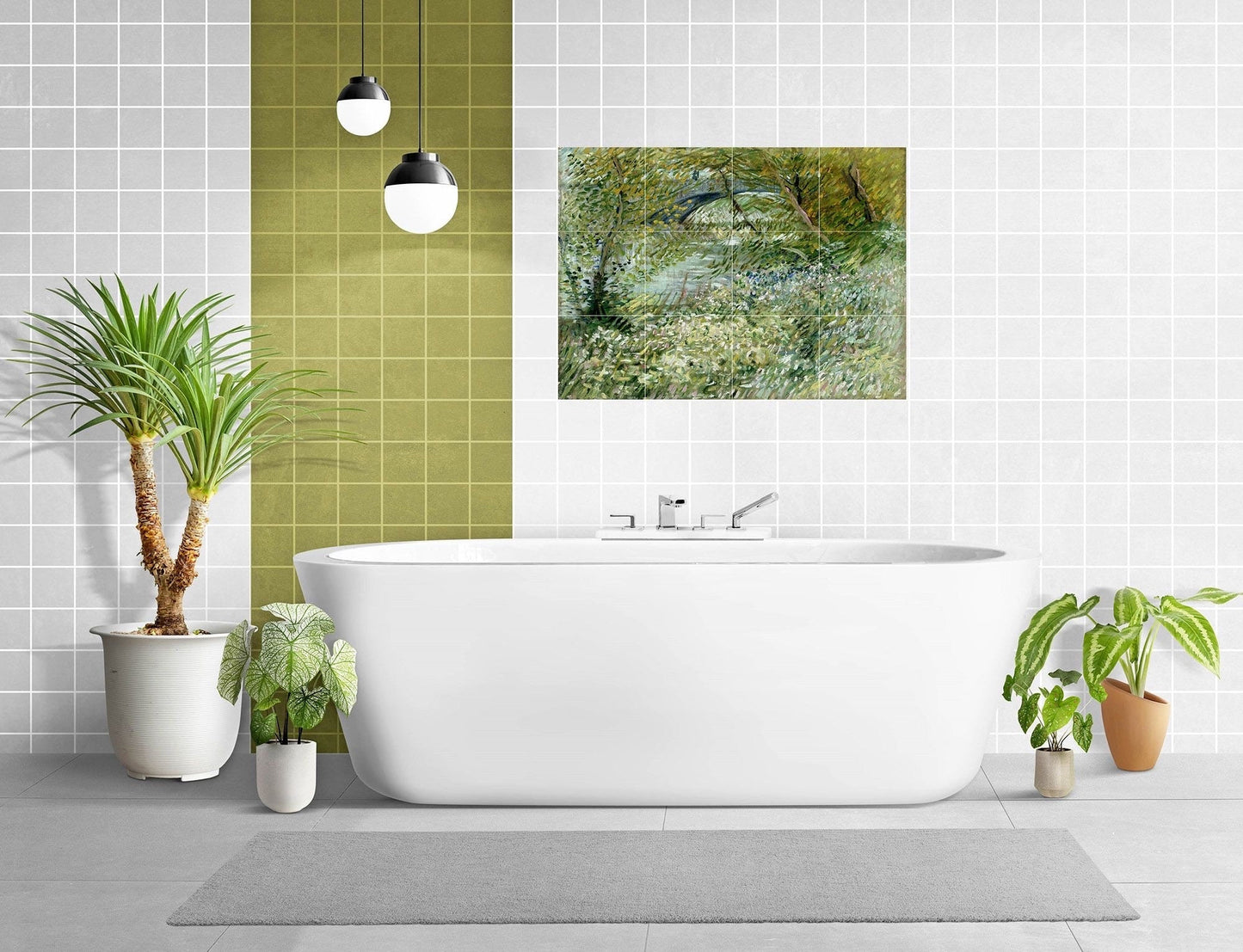 Tile Mural/Mosaic Ceramic Panel of Vincent Van Gogh - River Bank in Springtime - Countryside Mural -Van Gogh Print - Countryside Wall Art