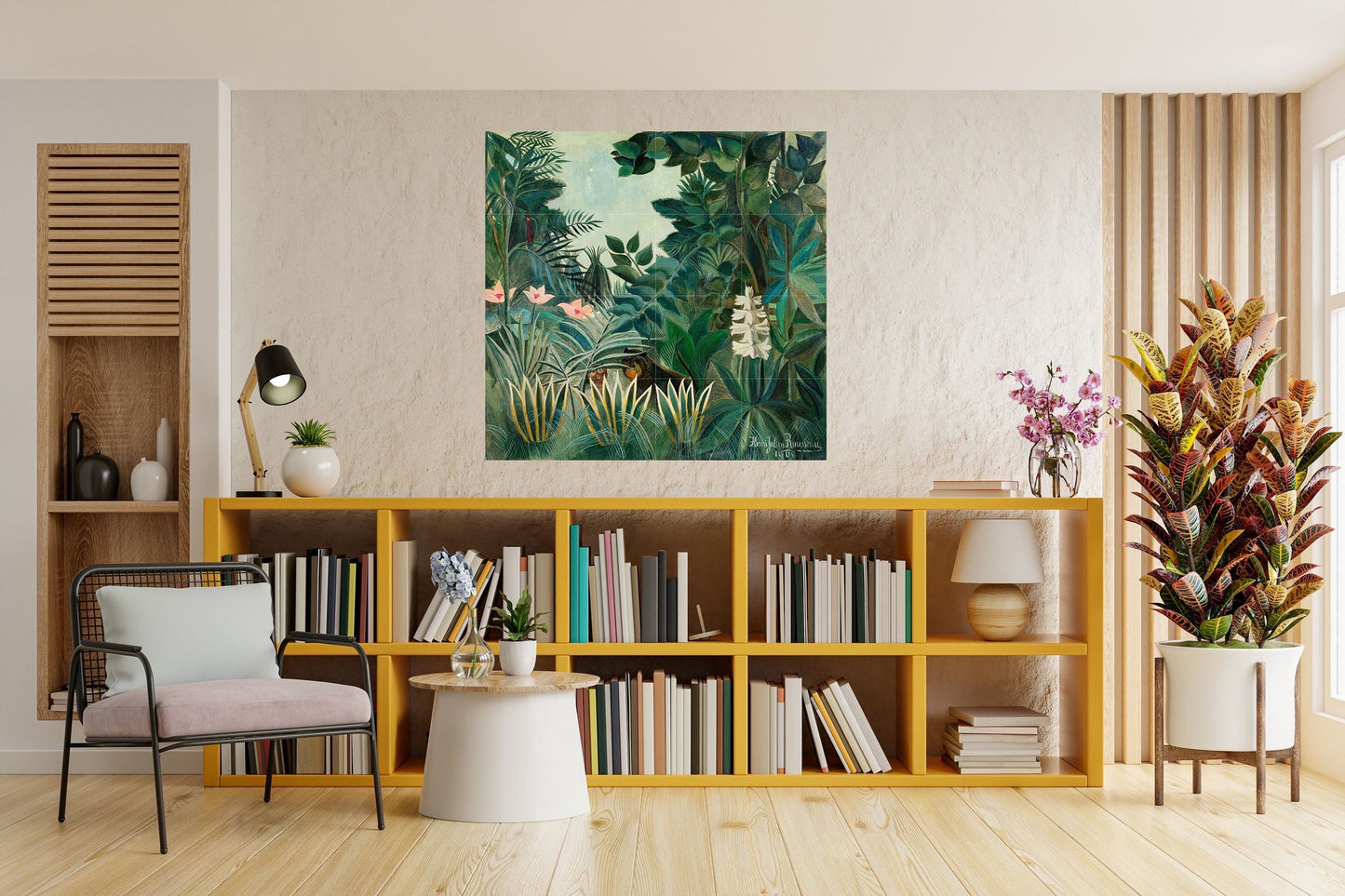 Tile Mural/Mosaic Ceramic Panel of Equatorial Jungle-Henri Rousseau Print -Rousseau Wall Art -Tropical Mural -Gloss Tiles -Tropical Wall Art