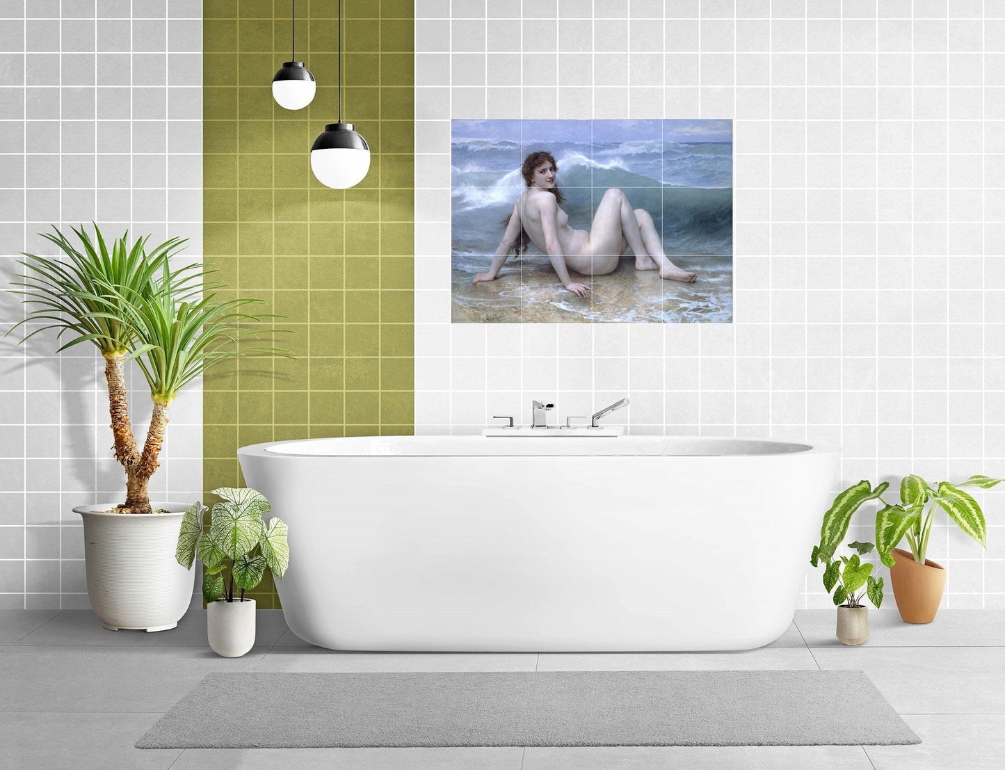 Tile Mural/Mosaic Ceramic Panel of William Bouguereau The Wave - Bouguereau wall print -Gloss Tiles - Tile Mosaic - Nude Wall Art Print