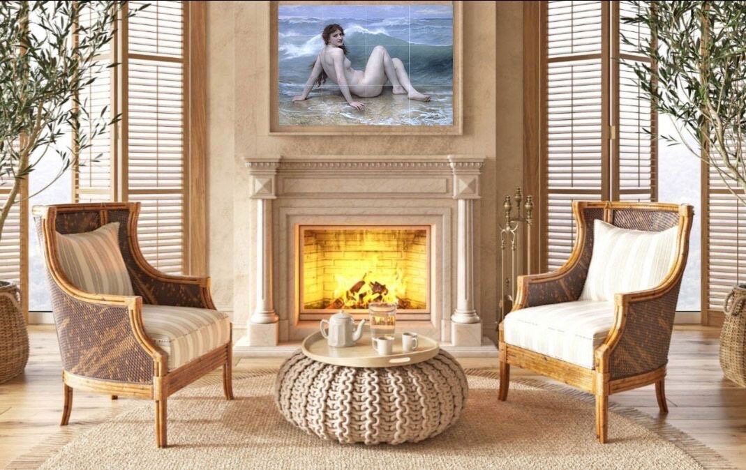 Tile Mural/Mosaic Ceramic Panel of William Bouguereau The Wave - Bouguereau wall print -Gloss Tiles - Tile Mosaic - Nude Wall Art Print