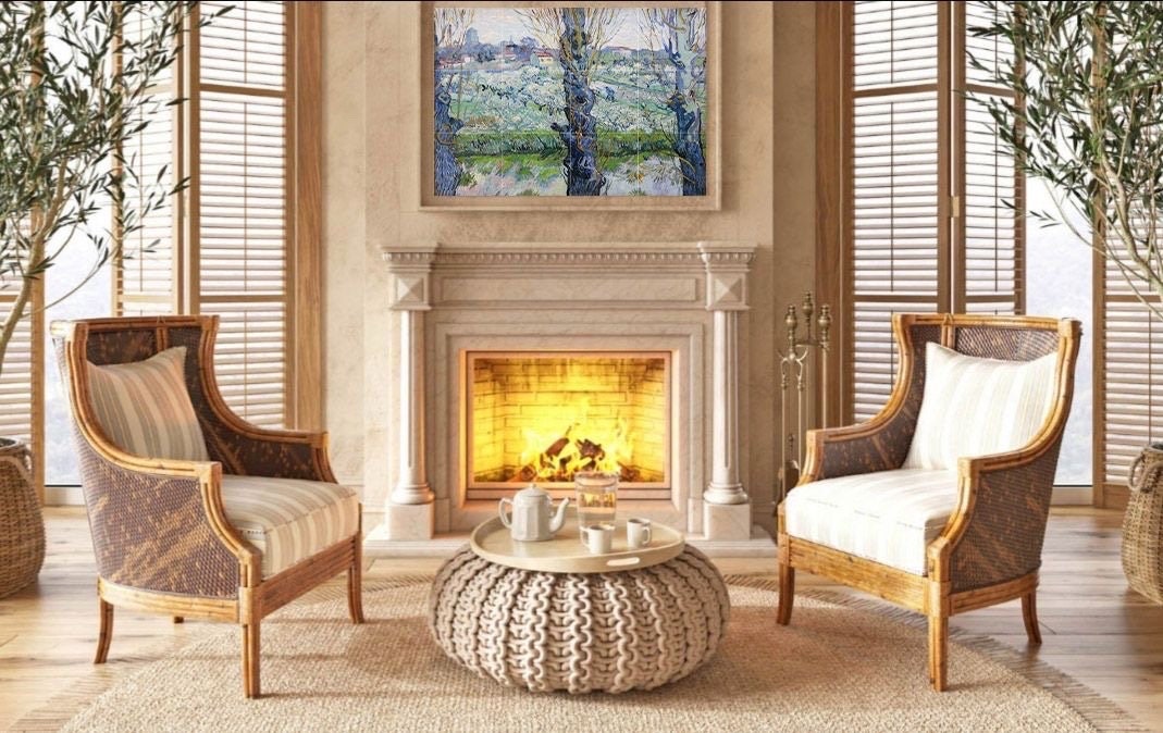 Tile Mural/Mosaic Ceramic Panel of Vincent Van Gogh Orchards - Van Gogh Wall Nature Art Print - Van Gogh Art Print - Countryside Mural