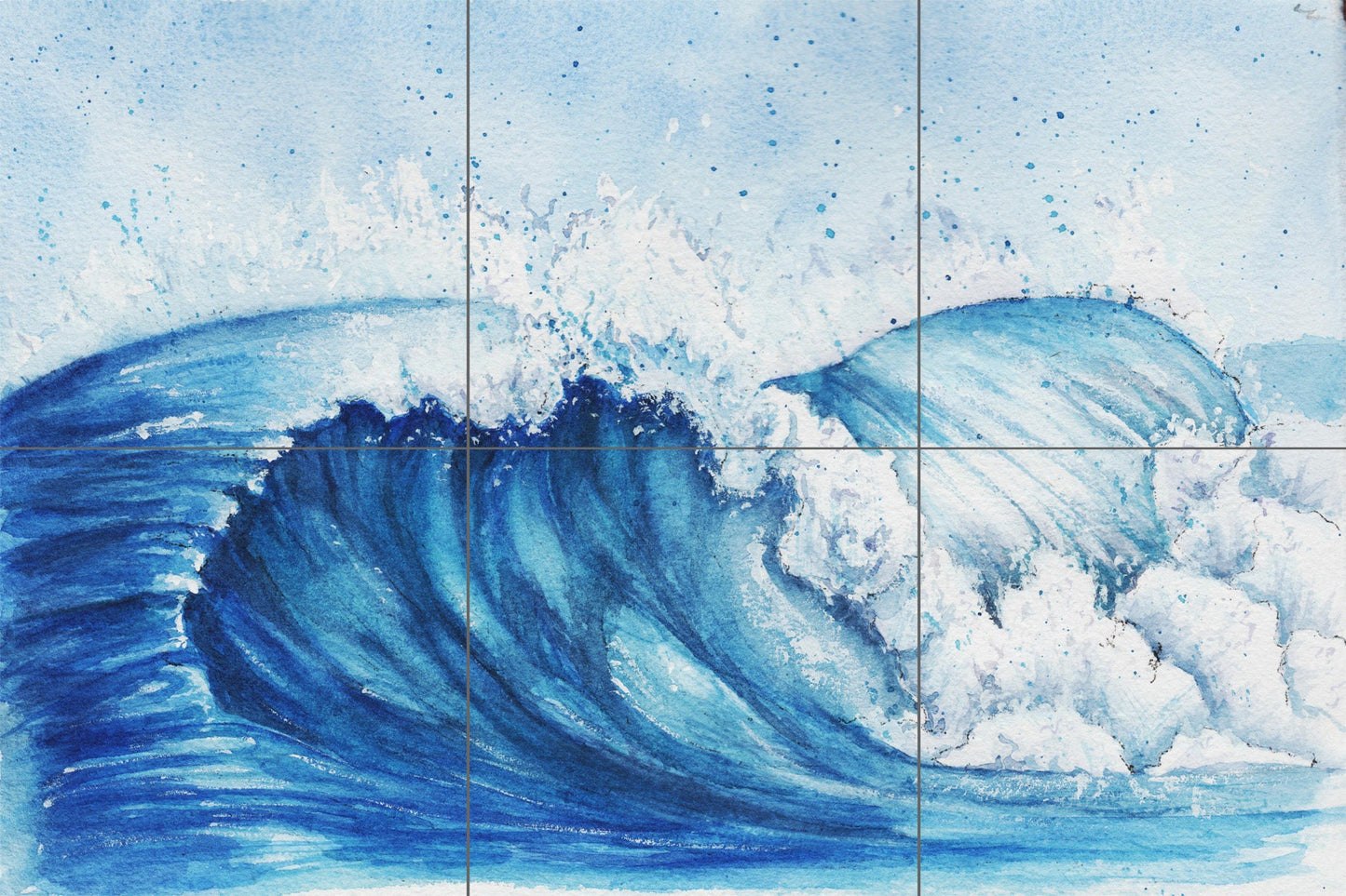 Tile Mural/Mosaic Ceramic Panel of Ocean Waves Painting - Sea Mural - Ocean Waves Wall Mural - Sea Wall Art Print - Landscape Tile Mosaic