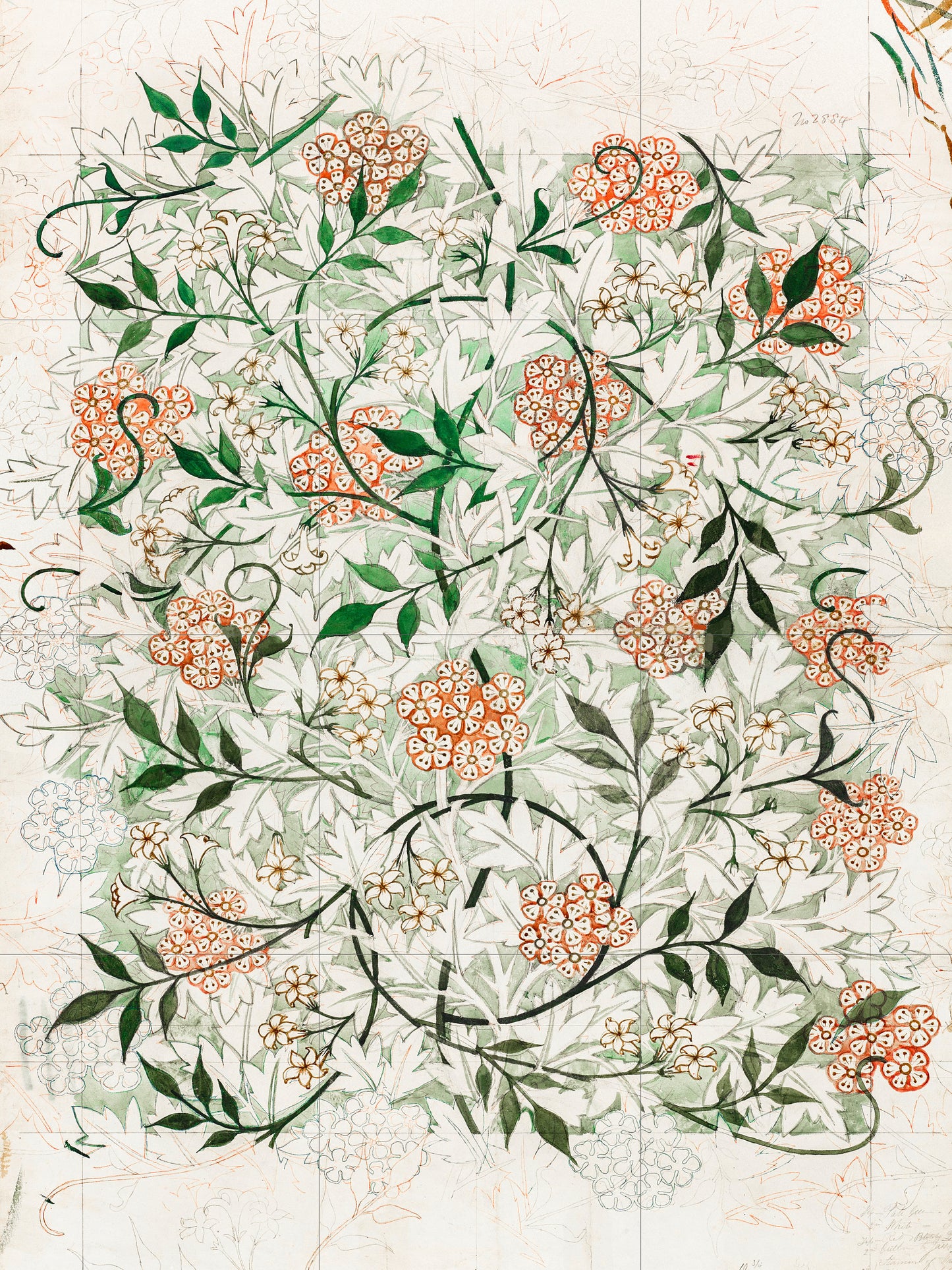 Tile Mural/Mosaic Ceramic Panel of William Morris Jasmine Flower - William Morris Wall Art - Morris Pattern - Botanical Print -Gloss Tiles