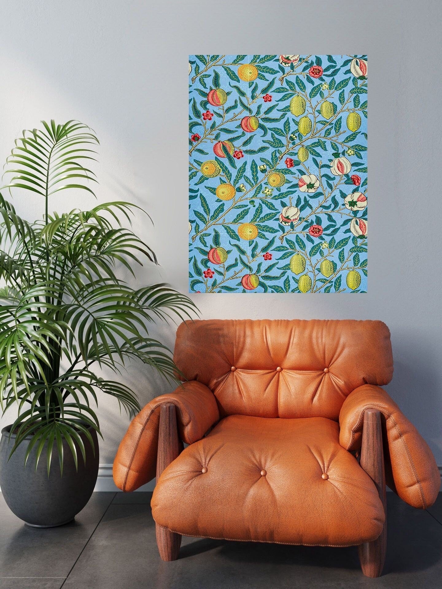 Tile Mural/Mosaic Ceramic Panel of Four Fruits - William Morris Pattern - Fruit Wall Art - Botanical Print - Fruit Tiles - Fruit Mural