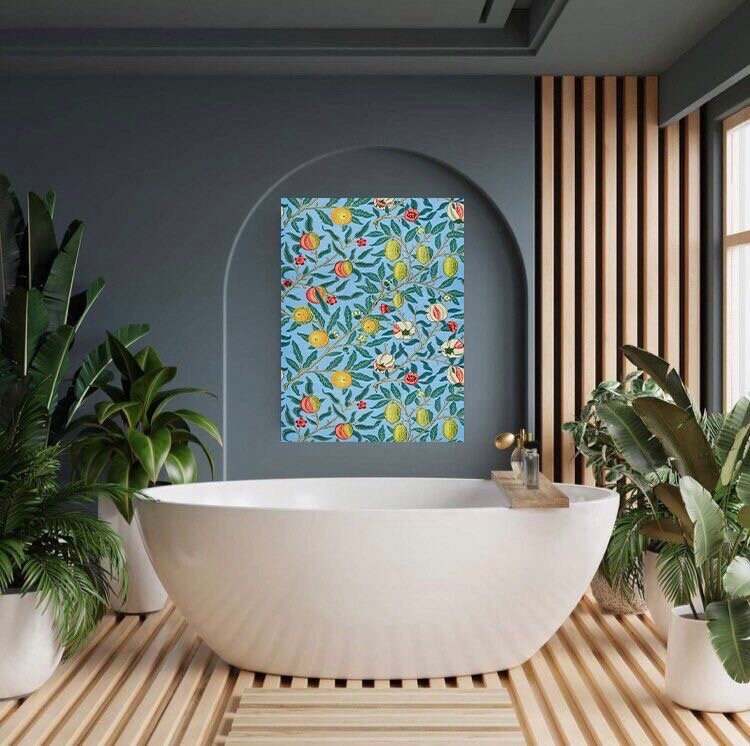 Tile Mural/Mosaic Ceramic Panel of Four Fruits - William Morris Pattern - Fruit Wall Art - Botanical Print - Fruit Tiles - Fruit Mural