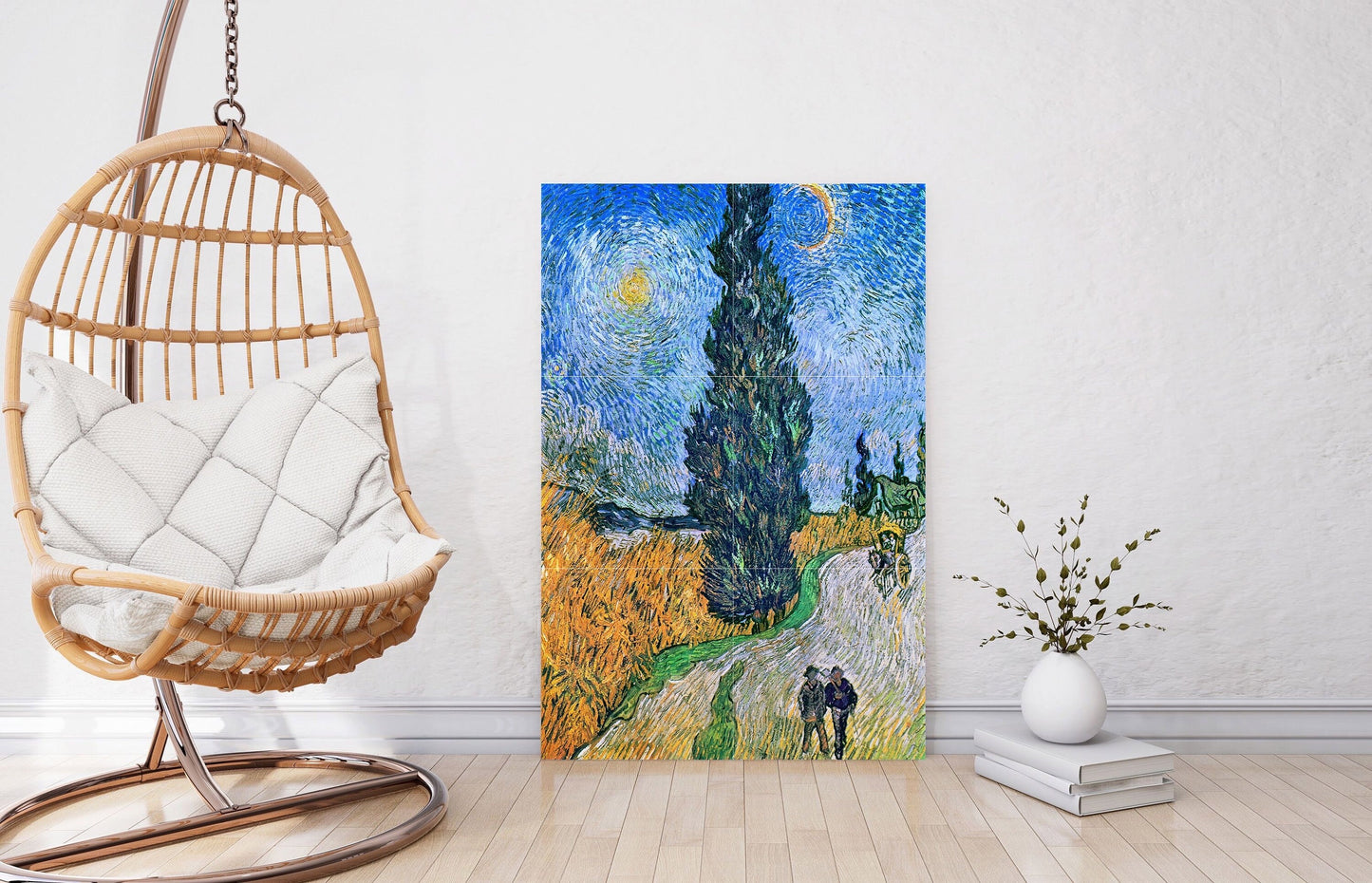 Tile Mural/Mosaic Ceramic Panel of Vincent Van Gogh - Road with Cypresses and Star- Countryside Mural -Van Gogh Print - Countryside Wall Art