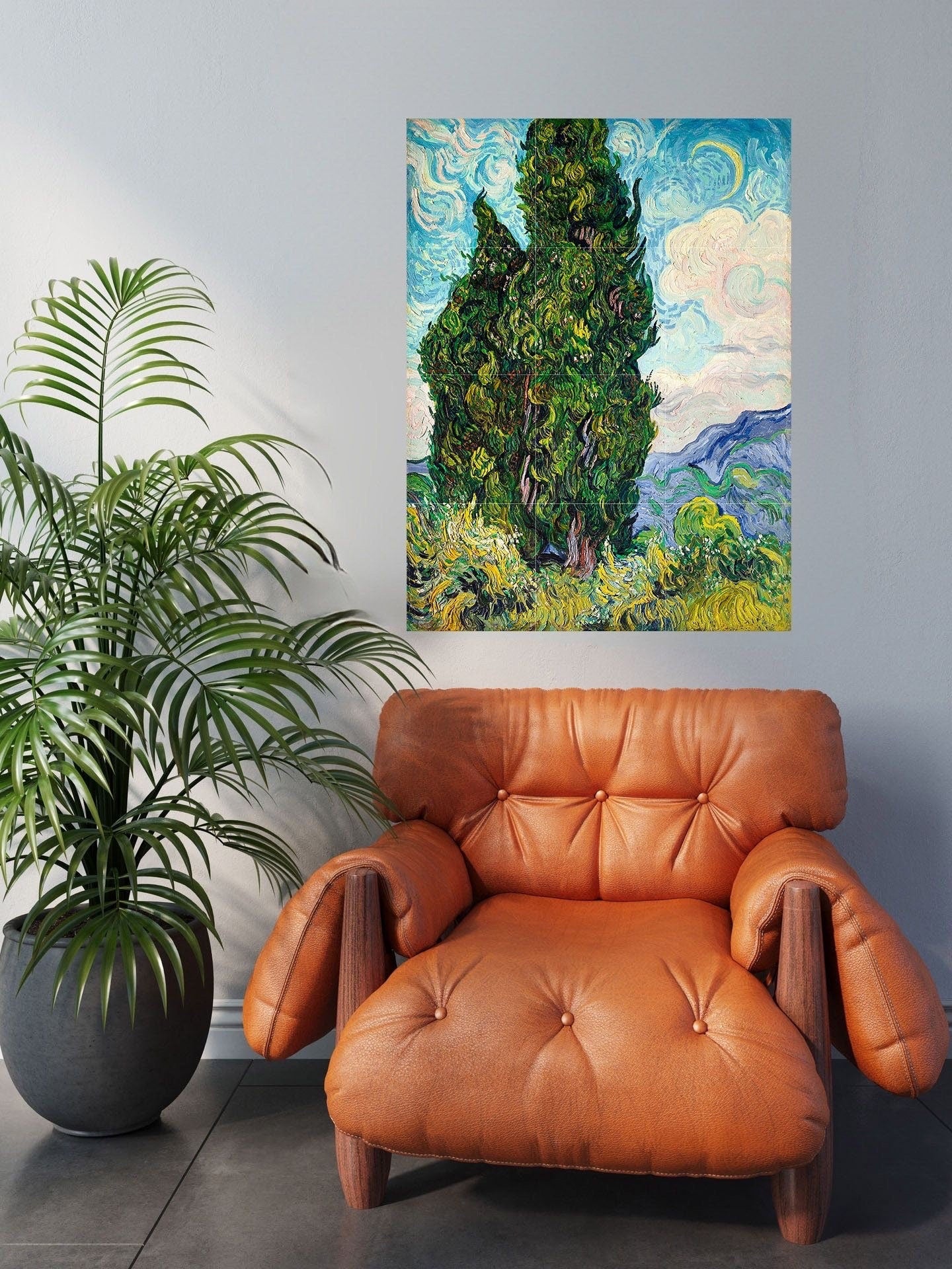 Tile Mural/Mosaic Ceramic Panel of Vincent Van Gogh Painting Cypresses Print - Countryside Mural -Van Gogh Art Print - Countryside Wall Art