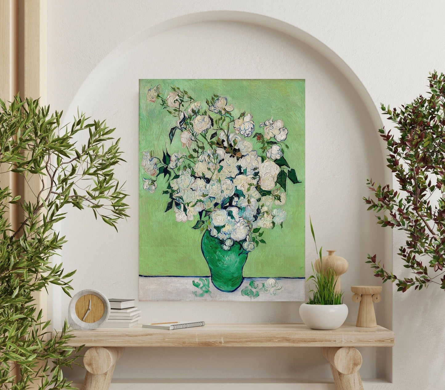 Tile Mural/Mosaic Ceramic Panel of Vincent Van Gogh Roses - Flower Mural - Van Gogh Print - Roses Art Print - Flowers in a Vase Art Print