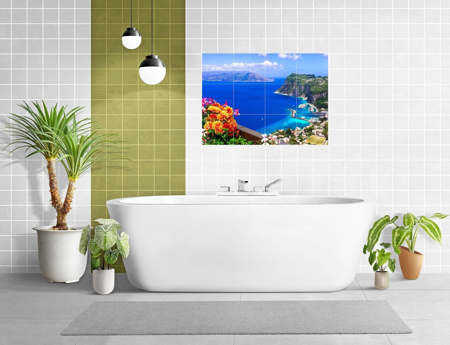 Tile Mural/Mosaic Ceramic Panel of Capri Island - Italy Wall Art Print - Italian Landscape - Italian Mural - Gloss Tiles - Italian Art Print