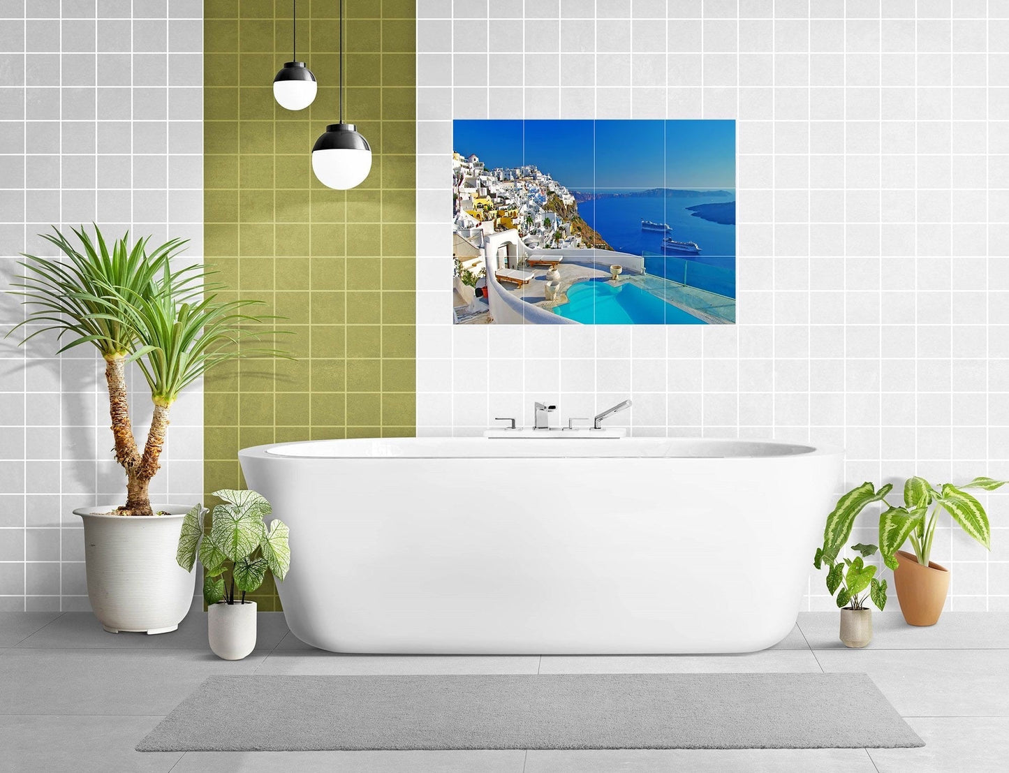Tile Mural/Mosaic Ceramic Panel of Santorini - Santorini wall print- Greece wall art - Santorini Wall Art - Tile Mural - Tile Mosaic