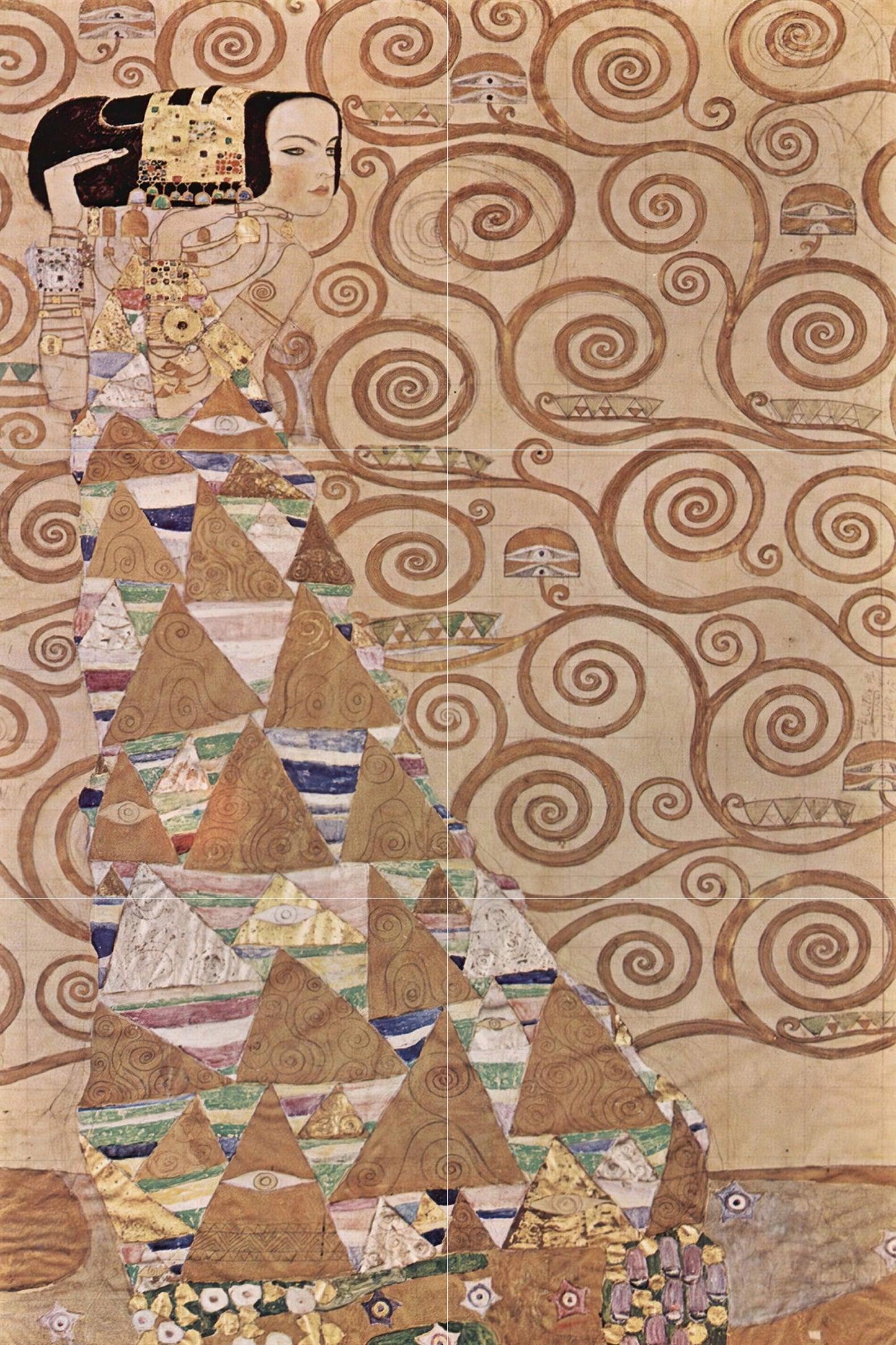 Tile Mural/Mosaic Ceramic Panel of Gustav Klimt Expectation from Tree of Life - Klimt Wall Art - Klimt Art Prints - Klimt Painting