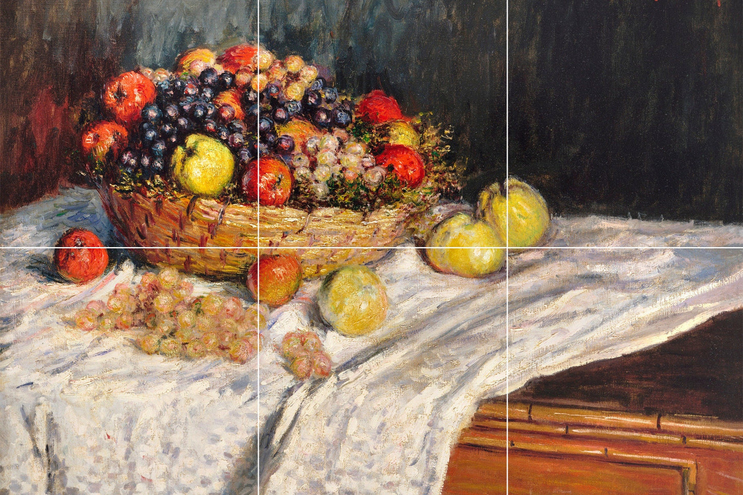 Tile Mural/Mosaic Ceramic Panel of Apples and Grapes - Claude Monet Print - Fruit Mural - Fruit Wall Art - Fruit Mosaic Tiles - Gloss Tiles