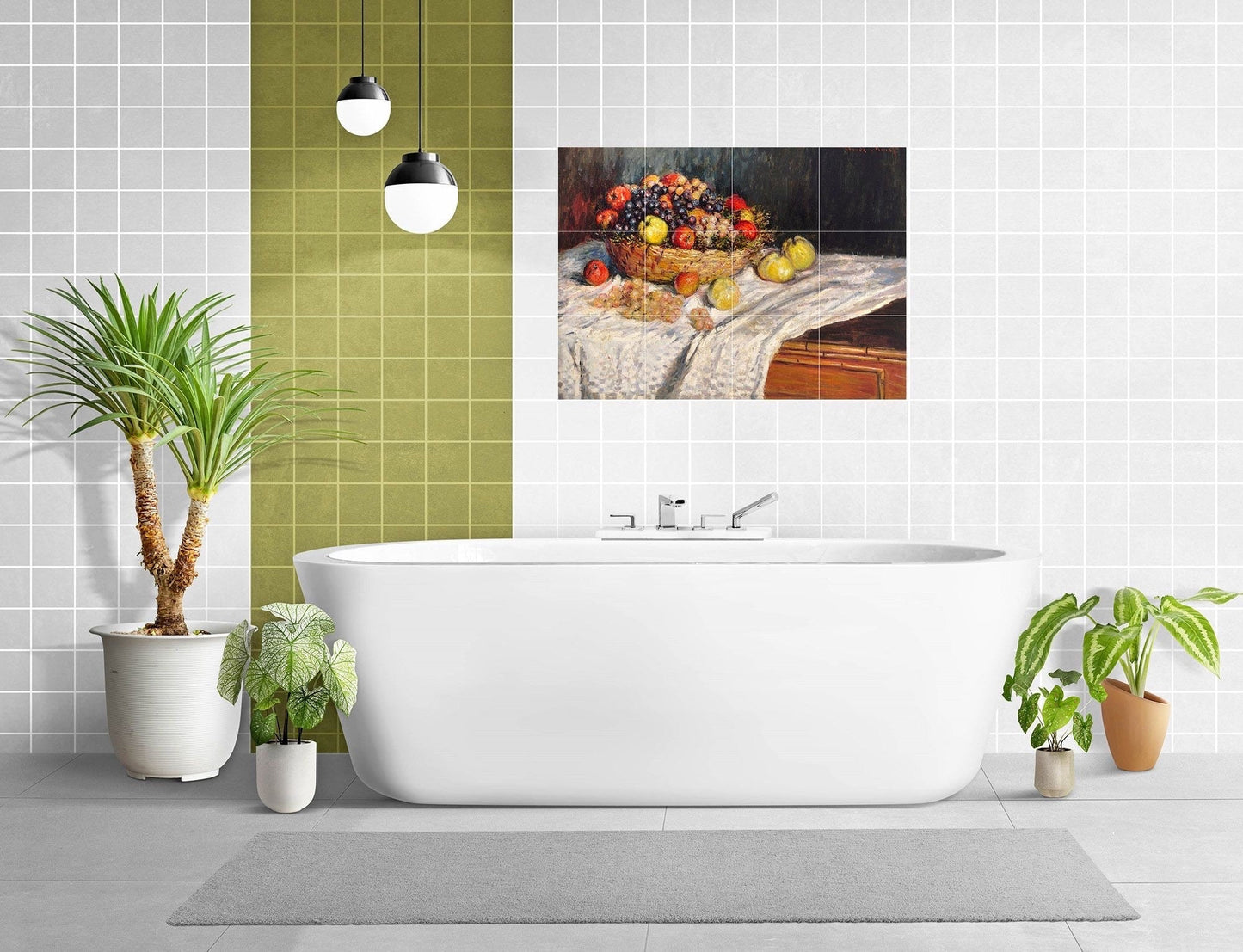 Tile Mural/Mosaic Ceramic Panel of Apples and Grapes - Claude Monet Print - Fruit Mural - Fruit Wall Art - Fruit Mosaic Tiles - Gloss Tiles