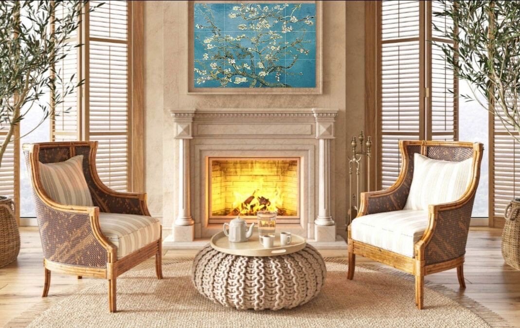 Tile Mural/Mosaic Ceramic Panel of Vincent Van Gogh Almond Blossom - Flower Mural - Van Gogh Print - Flower Wall Art - Botanical Art Print