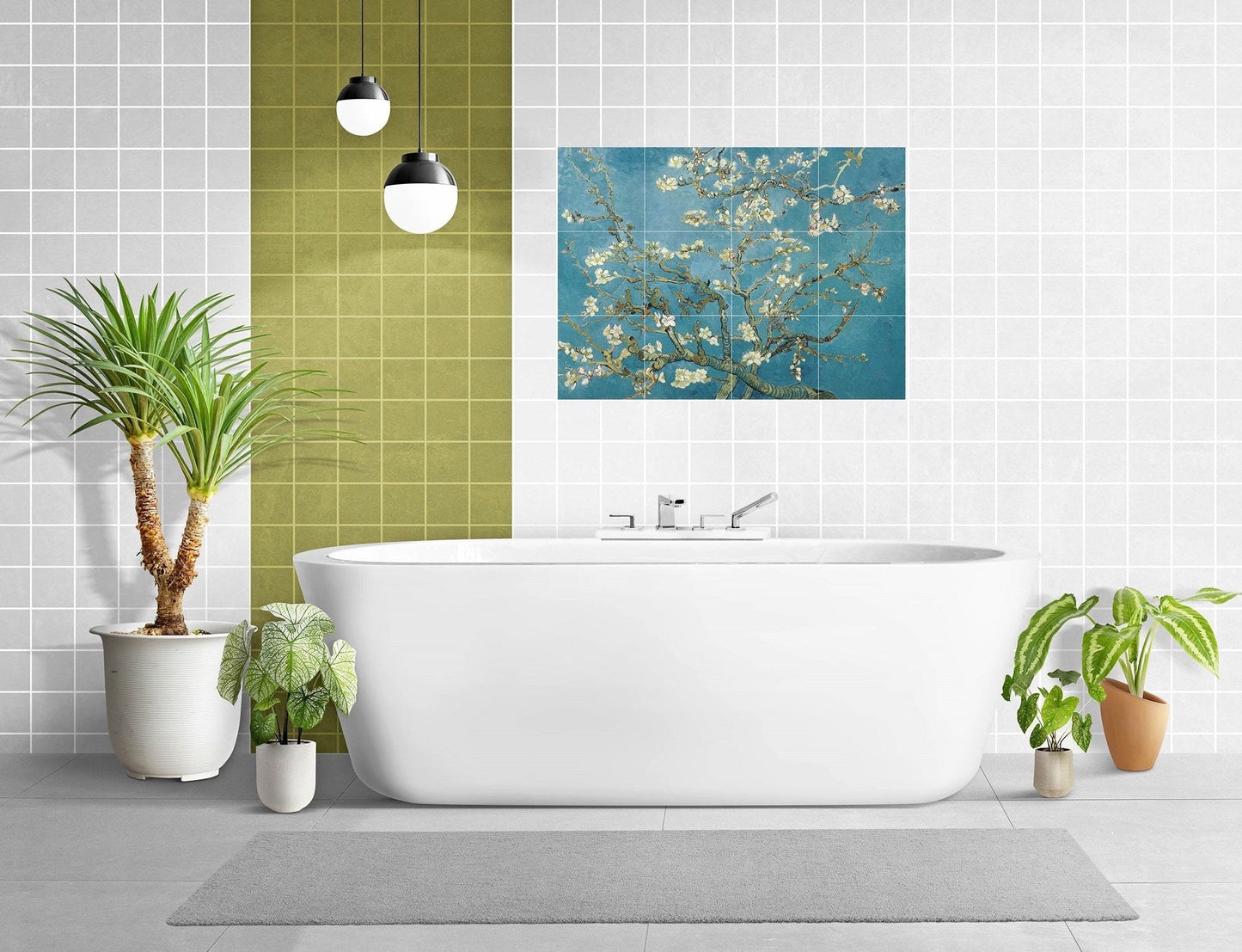 Tile Mural/Mosaic Ceramic Panel of Vincent Van Gogh Almond Blossom - Flower Mural - Van Gogh Print - Flower Wall Art - Botanical Art Print