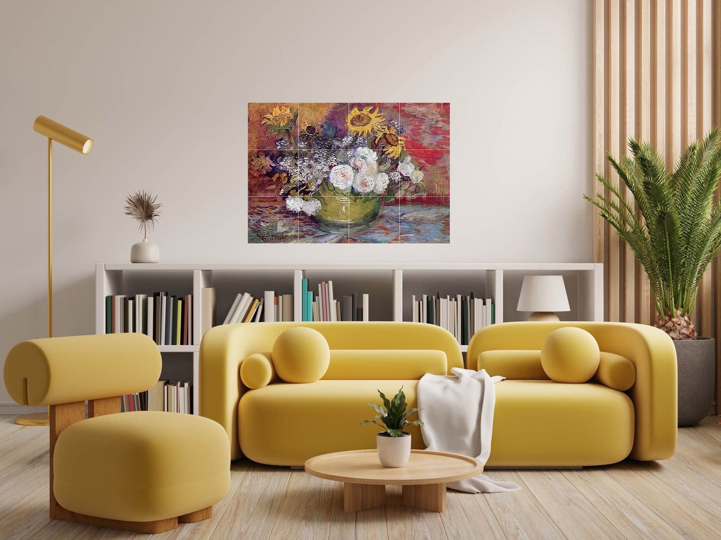 Tile Mural/Mosaic Ceramic Panel of Vincent Van Gogh Sunflowers - Flower Mural - Van Gogh Print - Flower Wall Art - Botanical Art Print