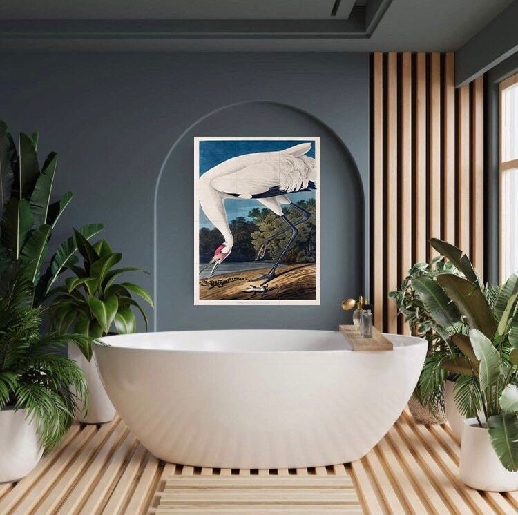 Tile Mural/Mosaic Ceramic Panel of Hooping Crane - John James Audubon - Wall Nature Art - Bird Mural - Gloss Tiles - Heron Wall Art Print