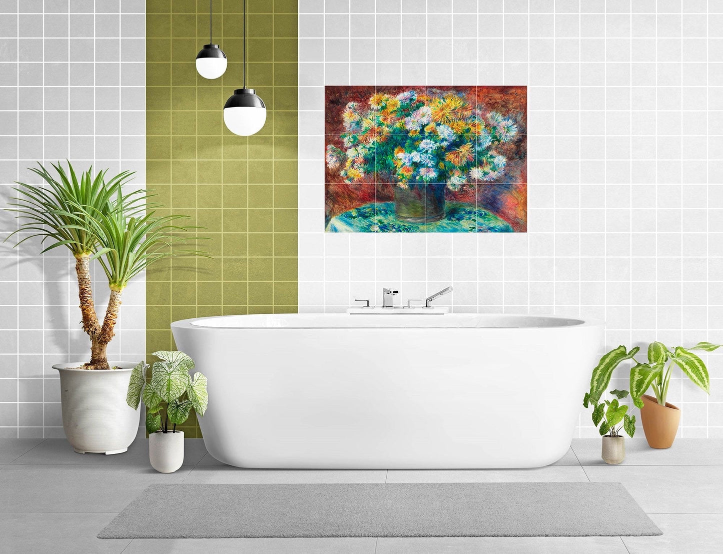 Tile Mural/Mosaic Ceramic Panel of Pierre-Auguste Renoir - Chrysanthemum - Renoir Wall Art - Renoir Painting - Renoir Prints - Flower Mural
