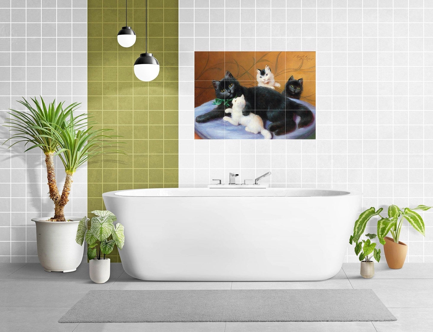 Tile Mural/Mosaic Ceramic Panel of Cats - Kitty Print - Cat Wall Art - Cats Wall Art - Cat Mural - Cat Painting - Cat Prints - Cat Decor